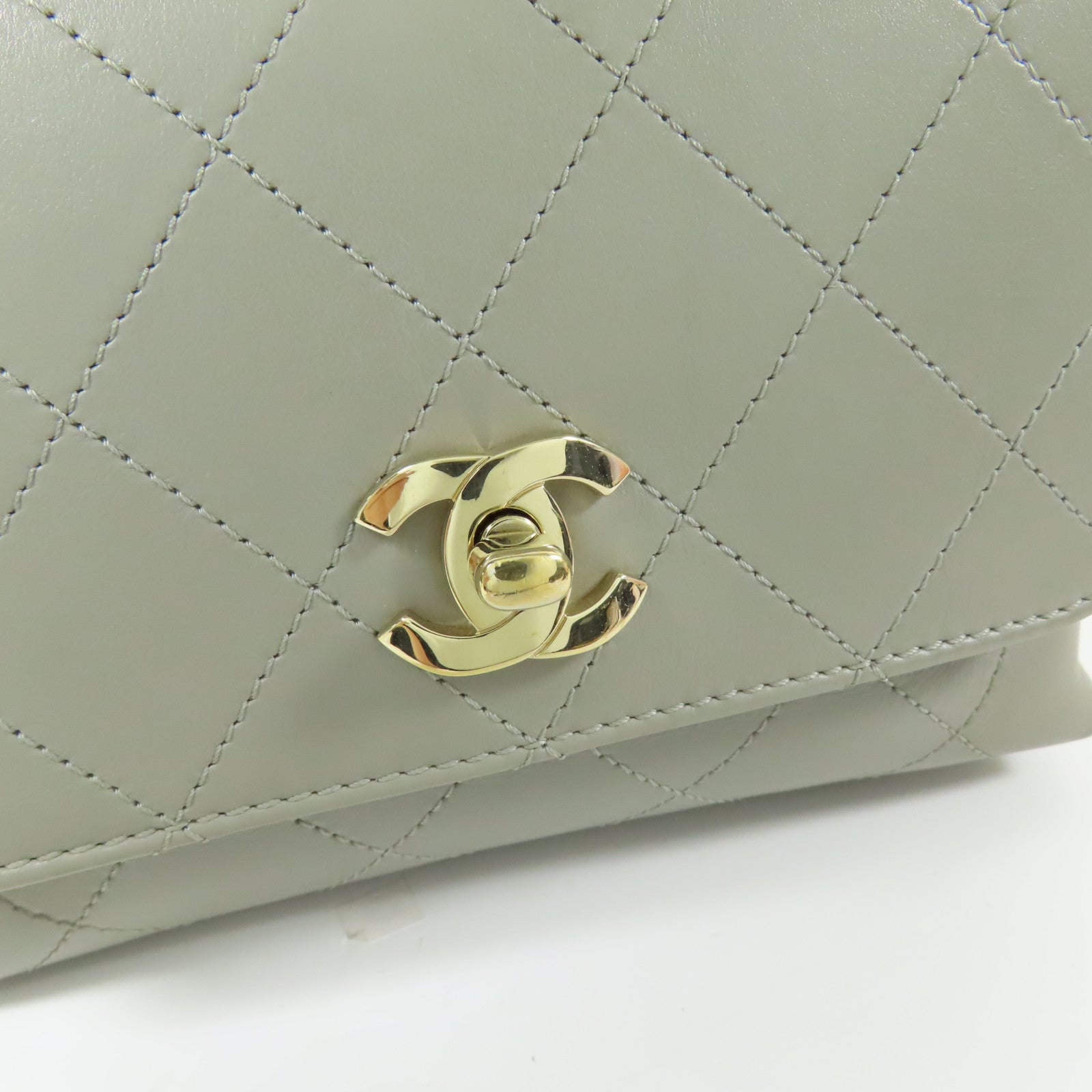 CHANEL 牛皮皮革Flap Bag With Top Handle金扣手挽肩背兩用袋