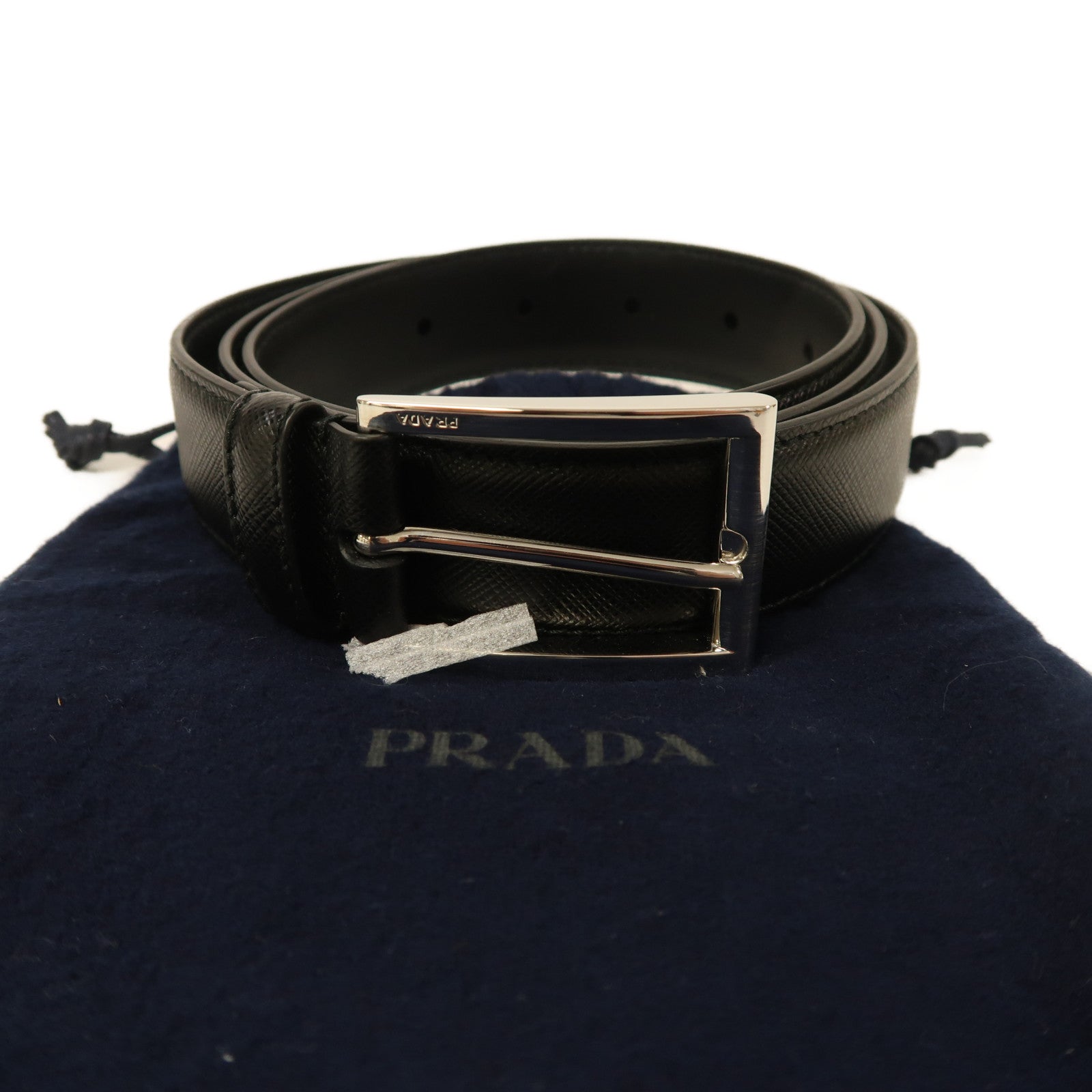 PRADA 牛皮皮革Belt銀扣皮帶黑色