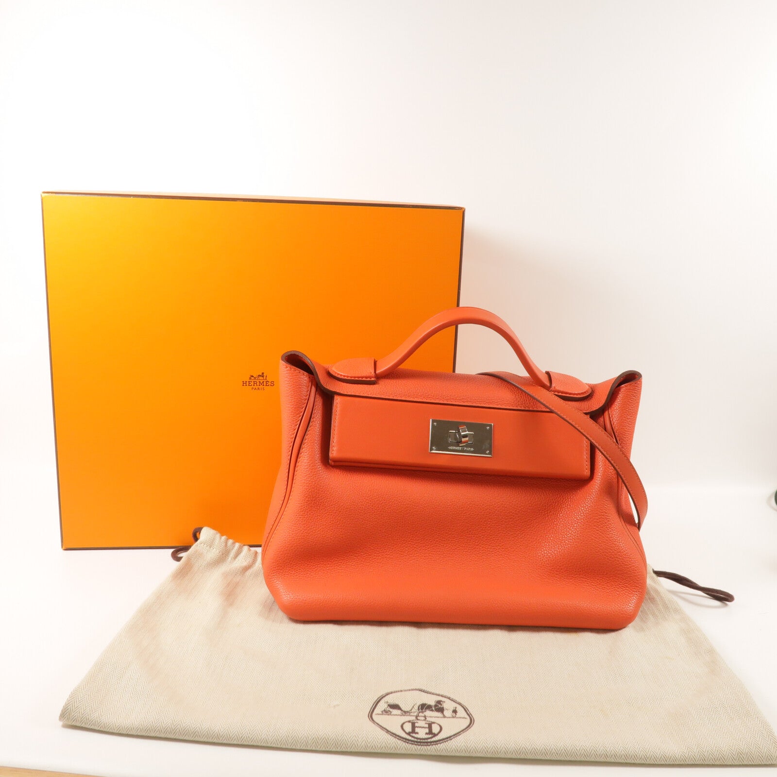HERMES Clemence皮革24/24 29cm手挽肩背兩用袋Capucine
