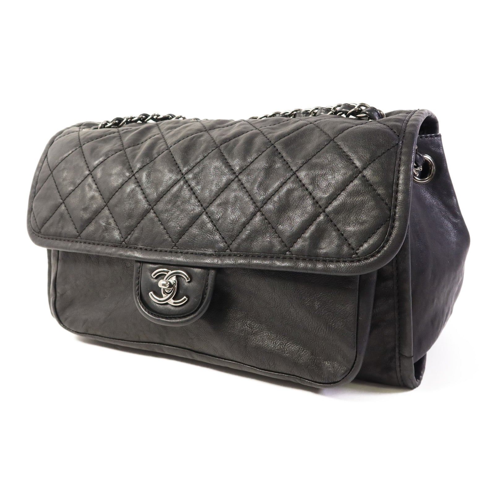 CHANEL 羊皮皮革Chain Shoulder Bag銀扣鏈帶肩背袋