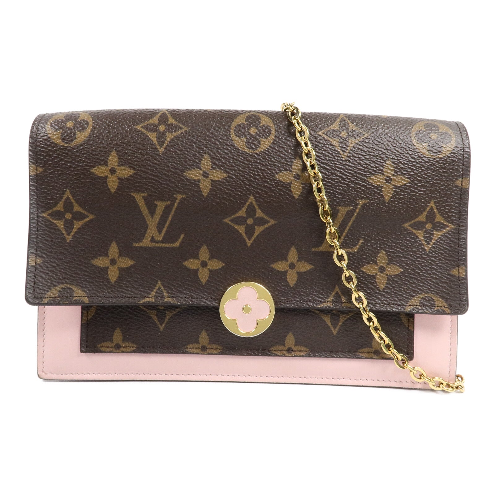 LOUIS VUITTON Monogram Flore Chain Wallet金扣鏈帶肩背袋