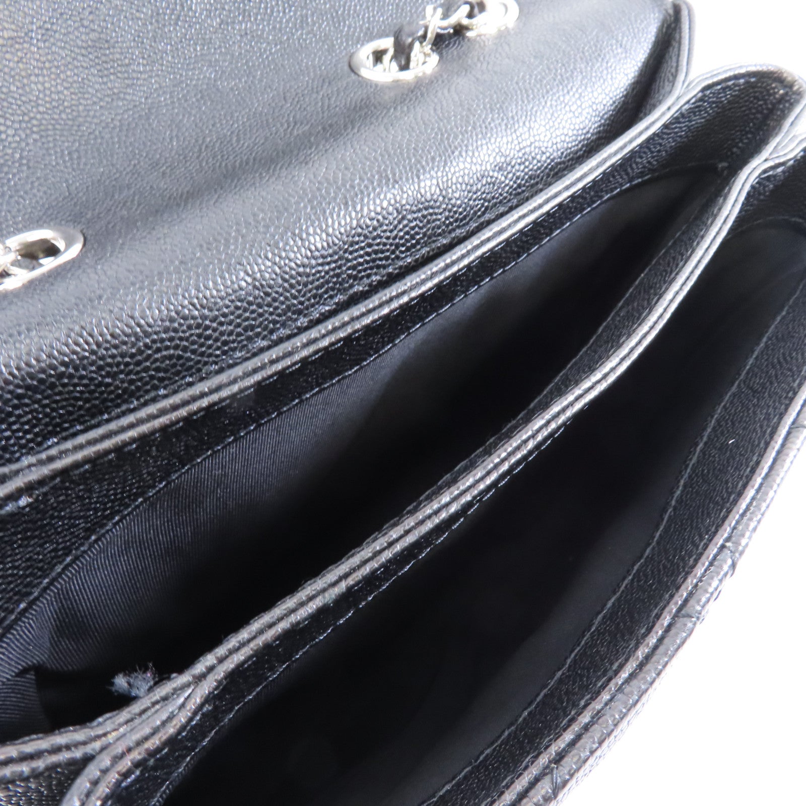 CHANEL 菱格Caviar皮革Chain Shoulder Bag銀扣鏈帶肩背袋黑色
