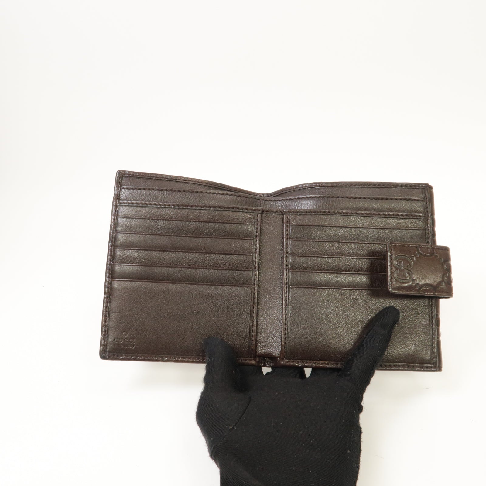 GUCCI 【激減優惠】牛皮皮革Wallet金扣錢包啡色