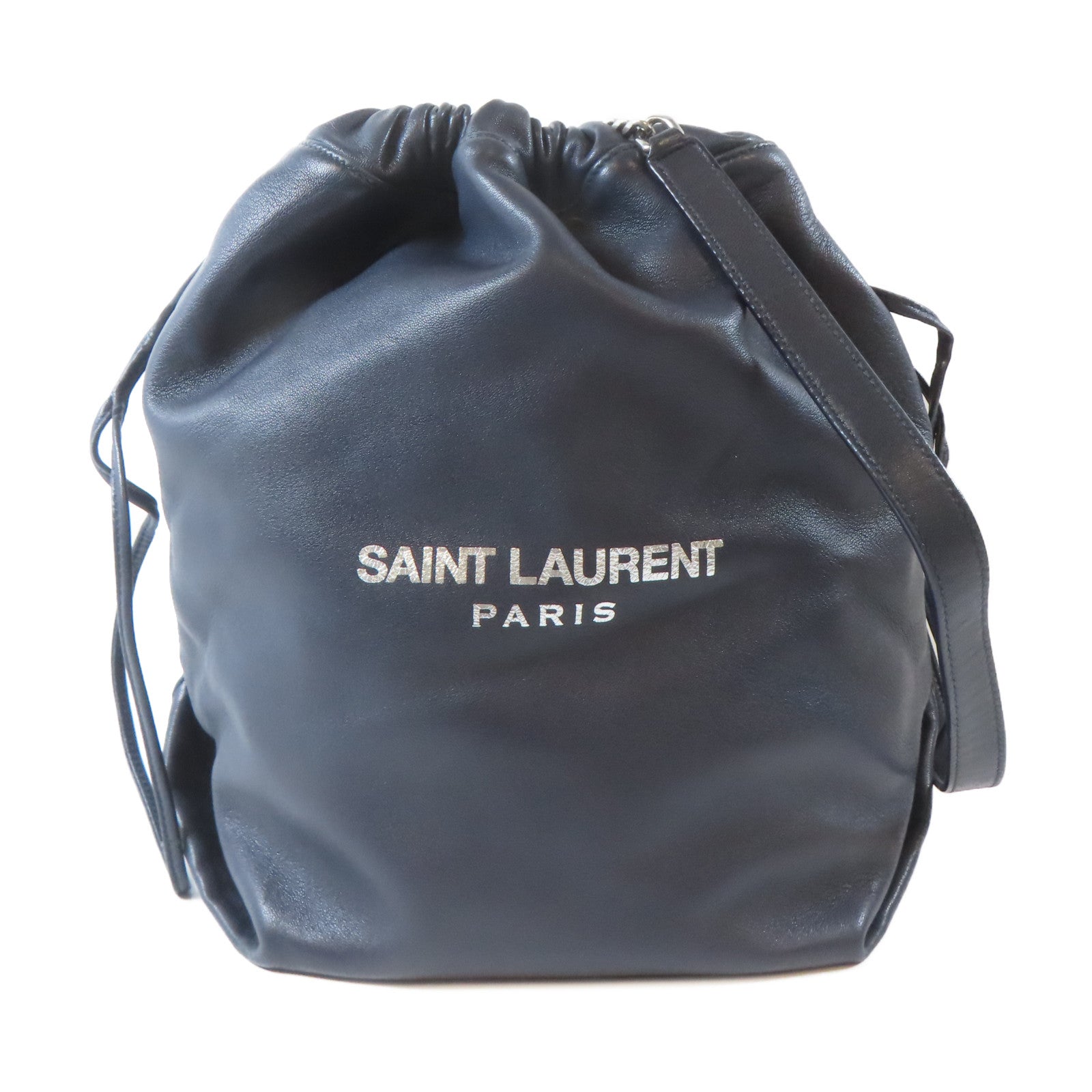SAINT LAURENT 羊皮皮革Shoulder Bag銀扣鏈帶肩背袋深藍色