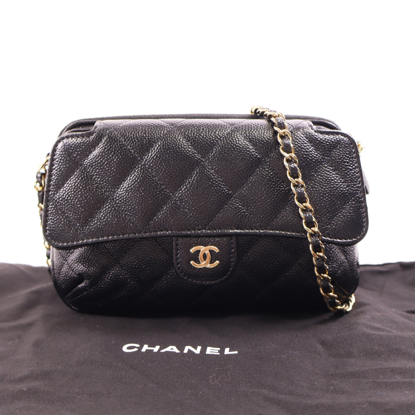 CHANEL CC GHW Chain Shoulder Bag AP2095 Calfskin Leather Black