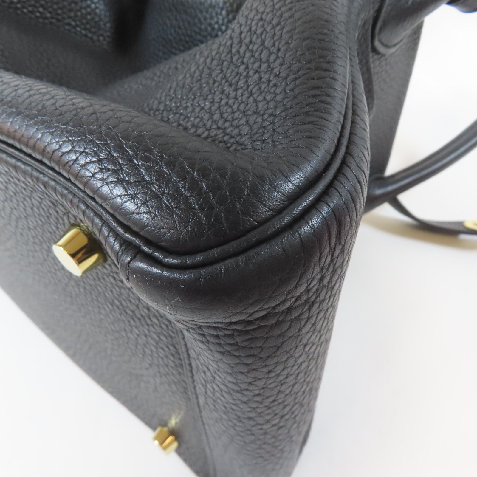 HERMES Clemence皮革Lindy 30金扣肩背袋Noir/黑色