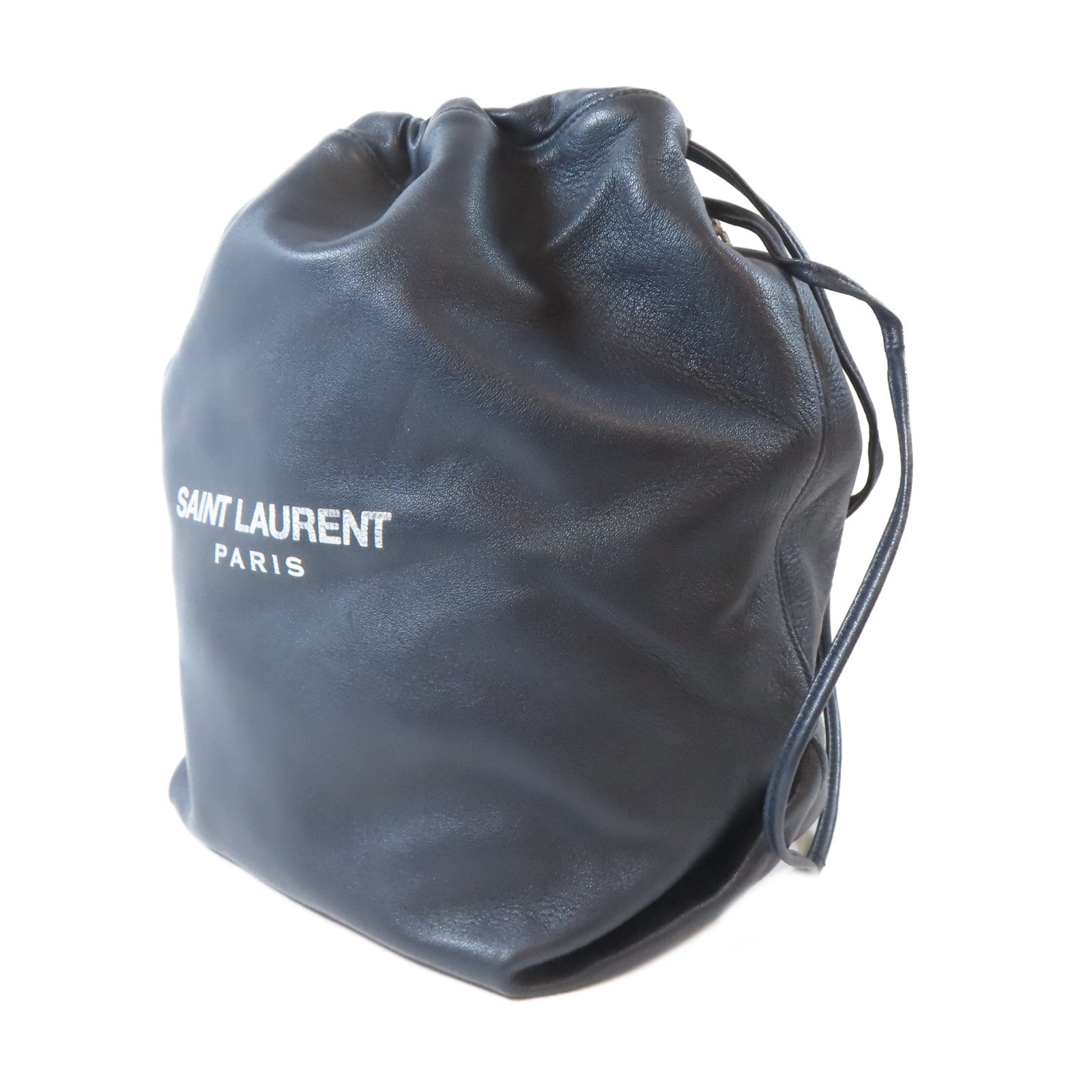 SAINT LAURENT 羊皮皮革Shoulder Bag銀扣鏈帶肩背袋深藍色
