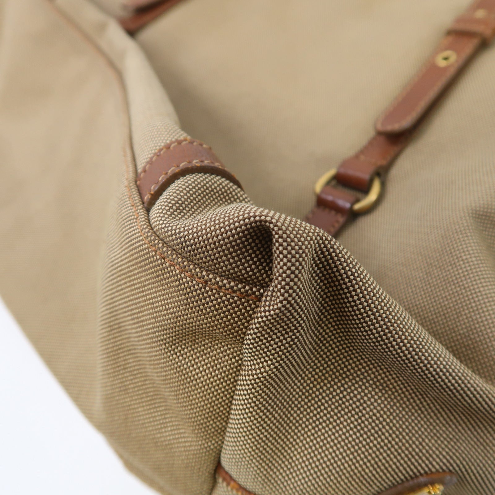 PRADA 帆布Tote Bag金扣手挽袋啡色