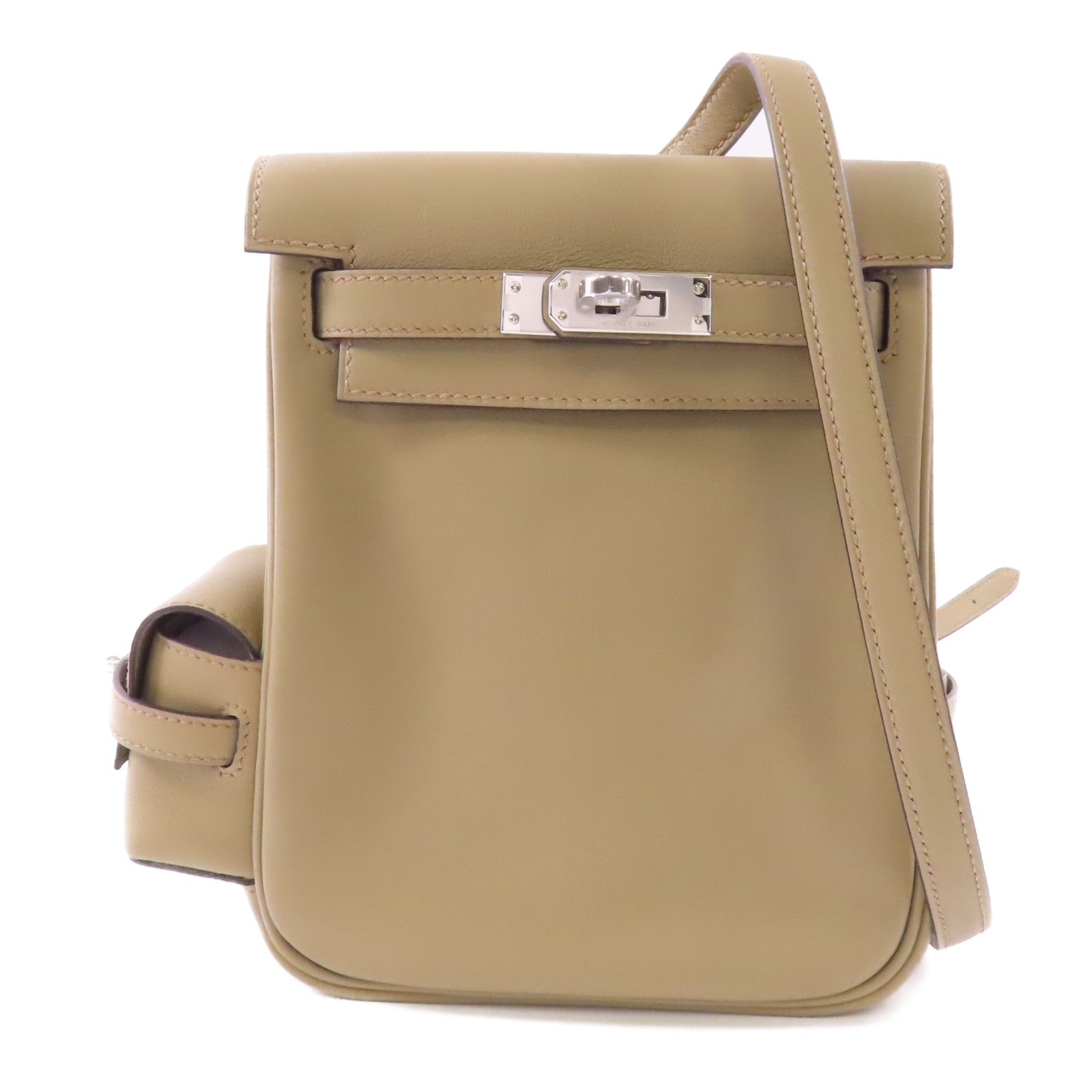 HERMES Swift皮革Kelly Jump銀扣背包Beige Marfa