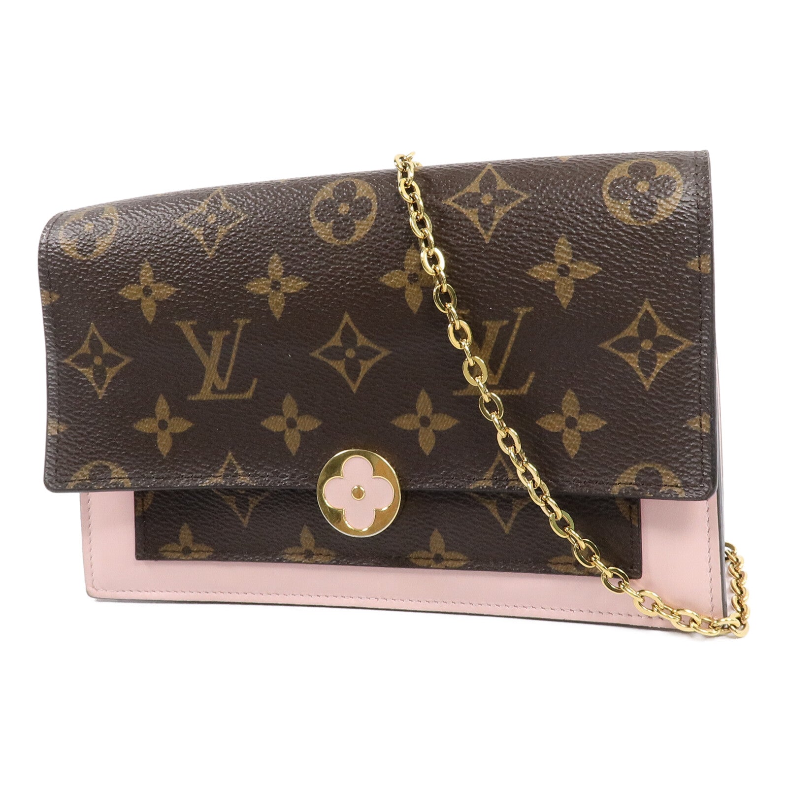 LOUIS VUITTON Monogram Flore Chain Wallet金扣鏈帶肩背袋