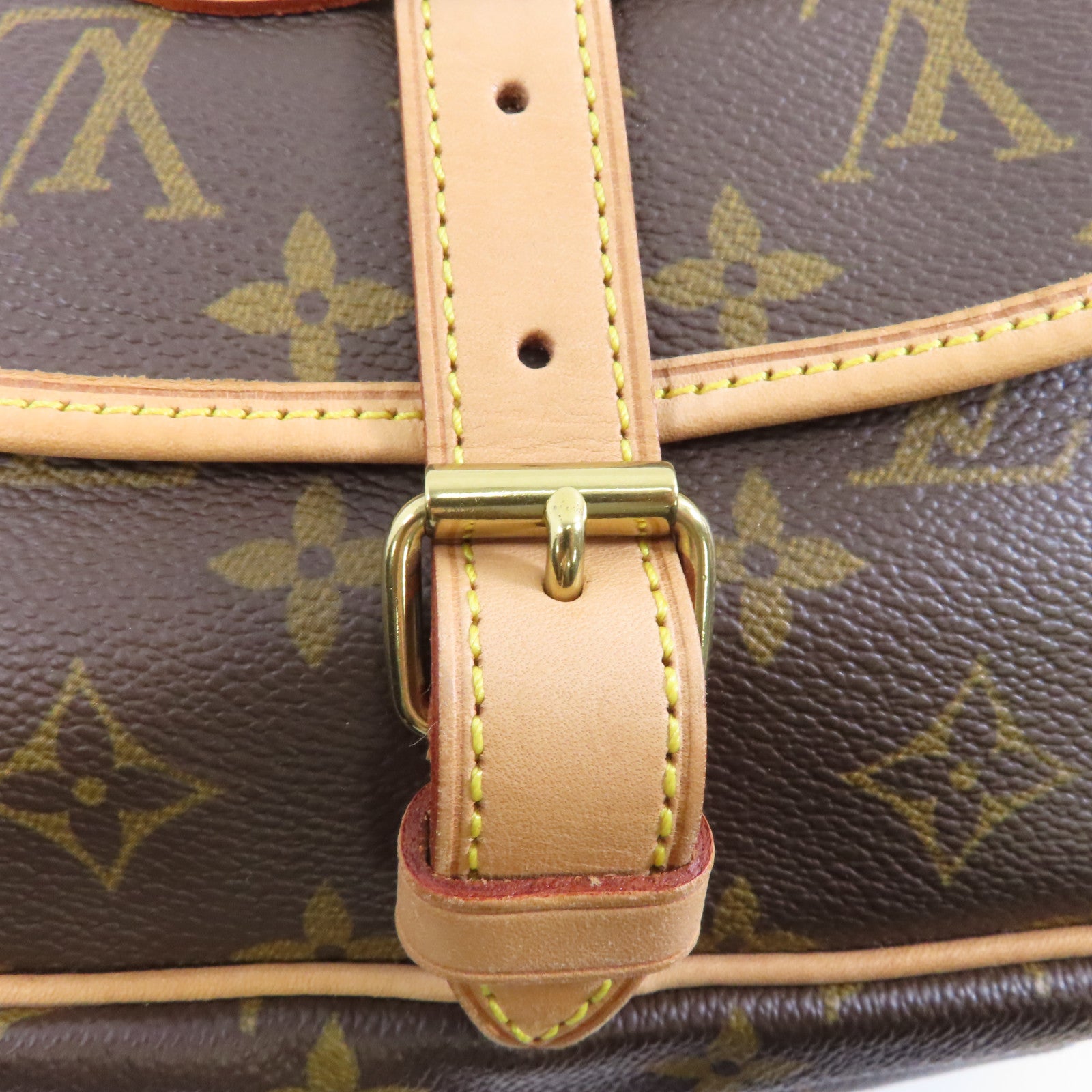LOUIS VUITTON Monogram Saumur MM金扣肩背袋棕色