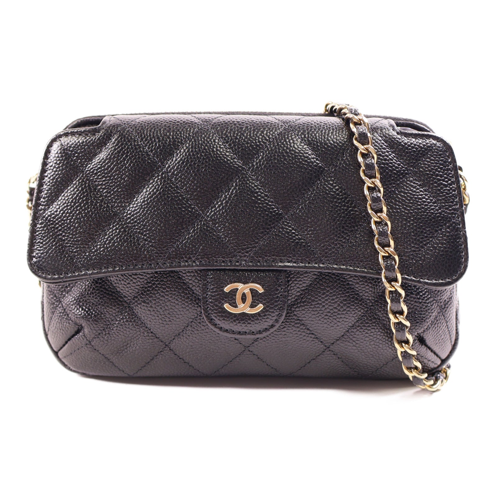 CHANEL 牛皮皮革Chain Shoulder金扣鏈帶肩背袋