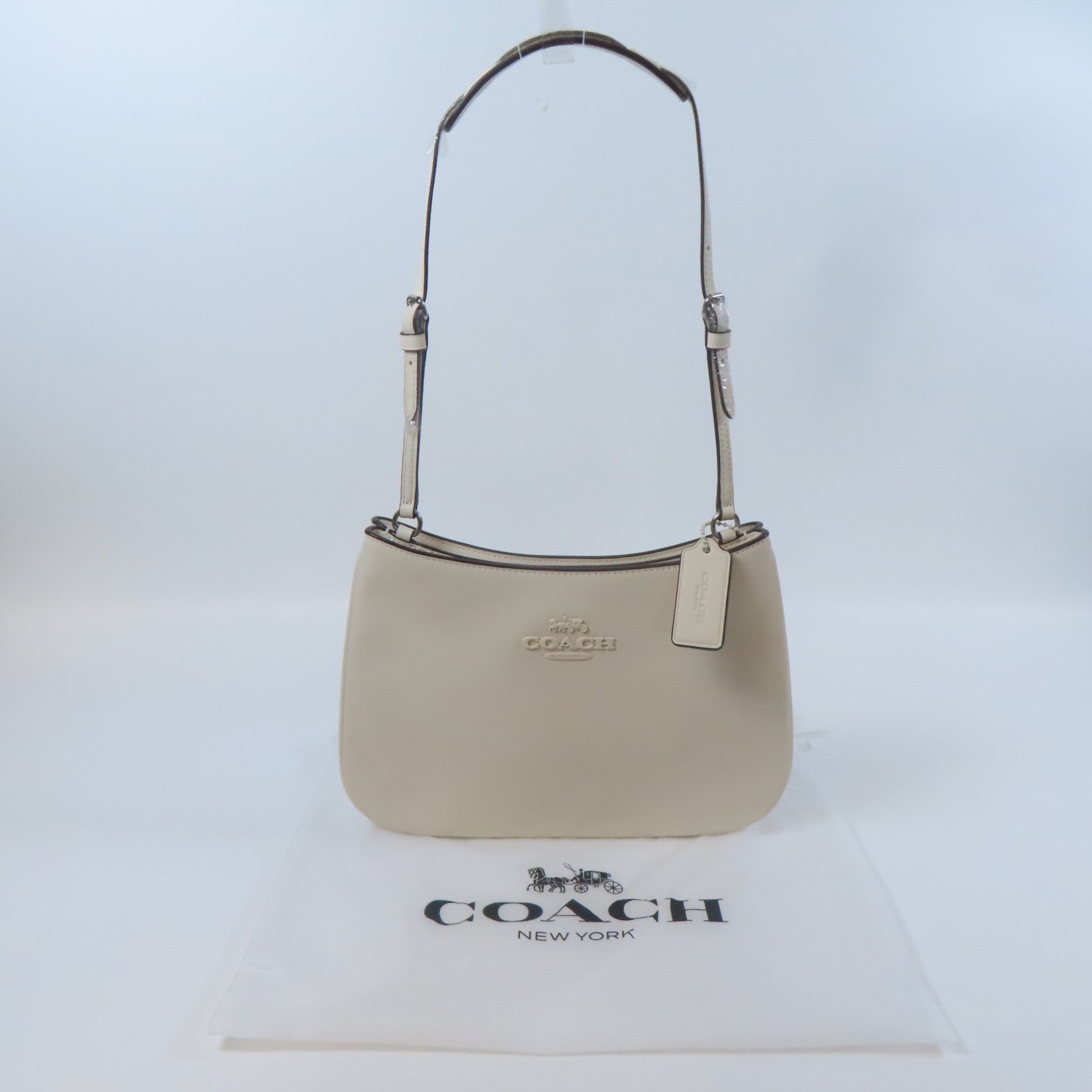 COACH 【激減優惠】牛皮皮革Hand Bag銀扣手挽袋白色