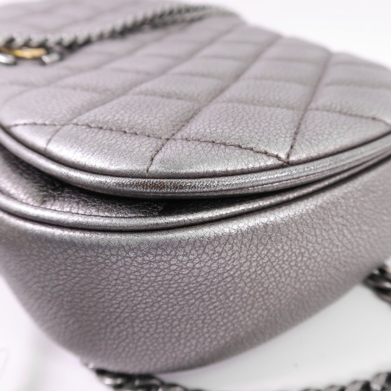 CHANEL 牛皮皮革Chain Shoulder銀扣鏈帶肩背袋