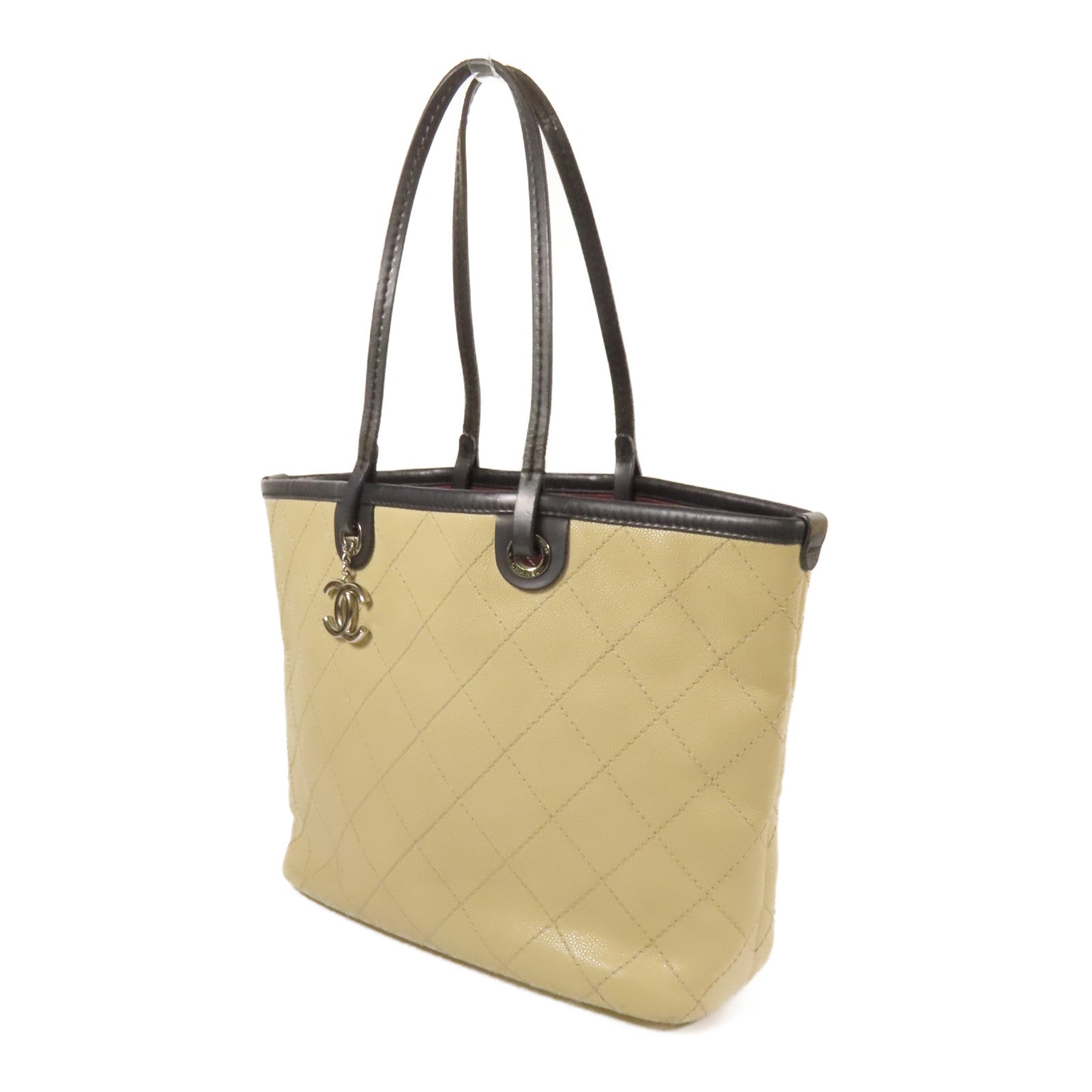 CHANEL 牛皮皮革Tote Bag銀扣肩背袋