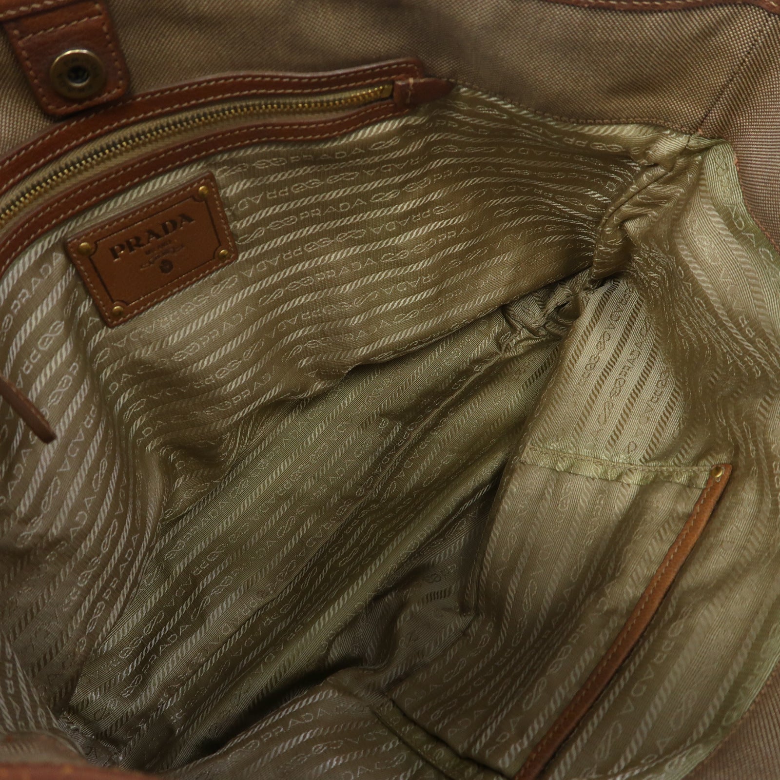 PRADA 帆布Tote Bag金扣手挽袋啡色