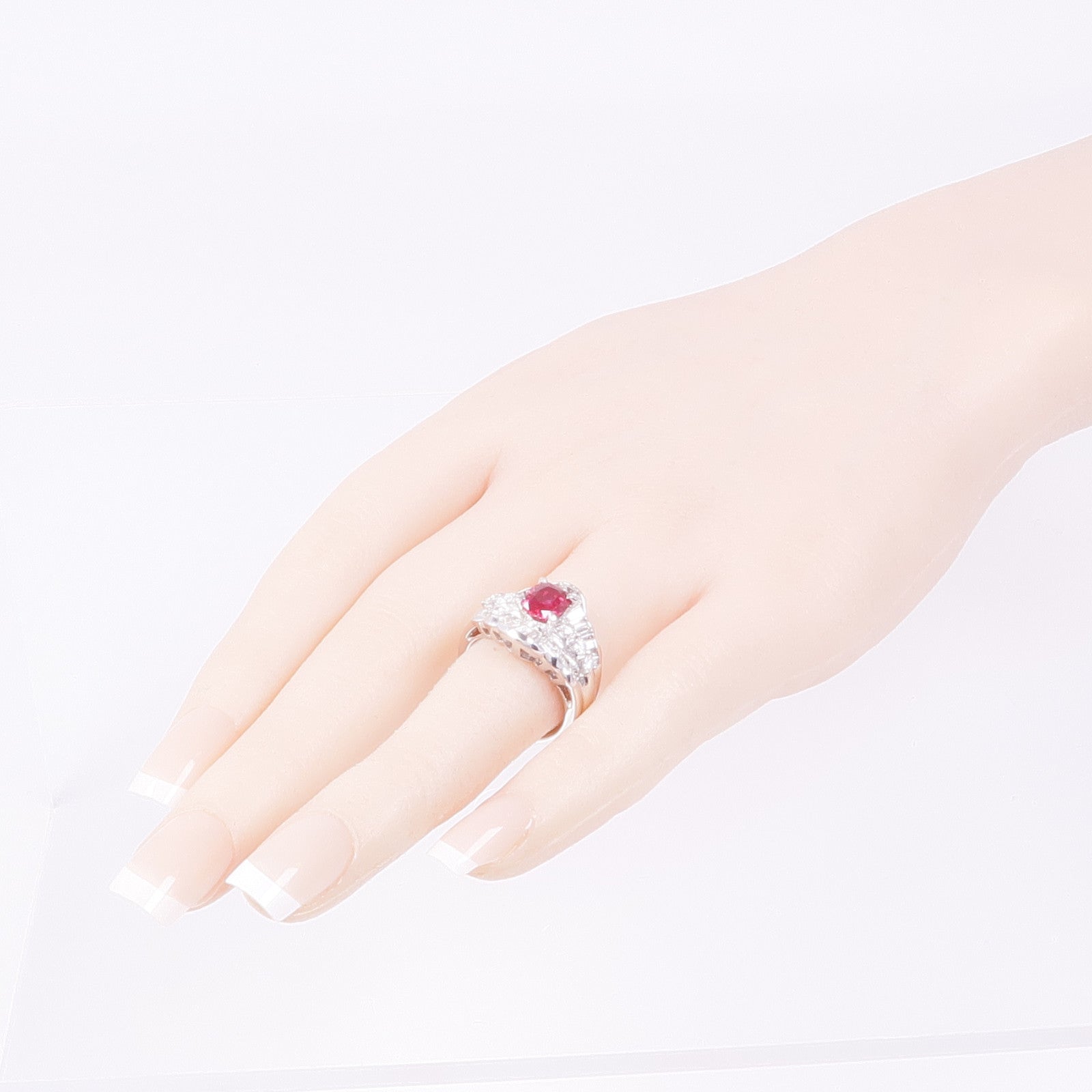 JEWELRY 【激減優惠】PT900鉑金Ruby Diamond Ring紅寶石/鑽石戒指US#6