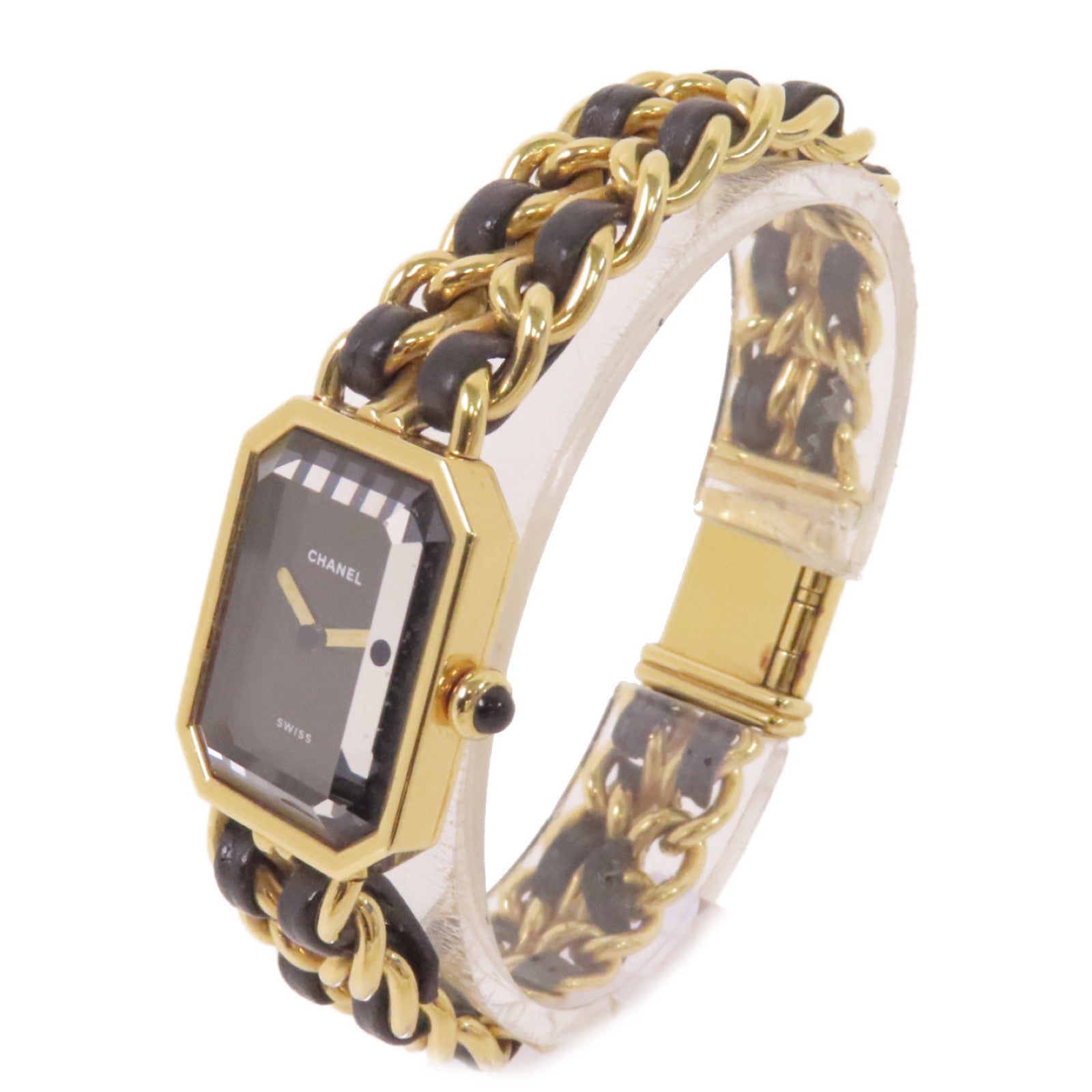 CHANEL Premiere L Watch鍍金/牛皮皮革石英機芯手錶黑色
