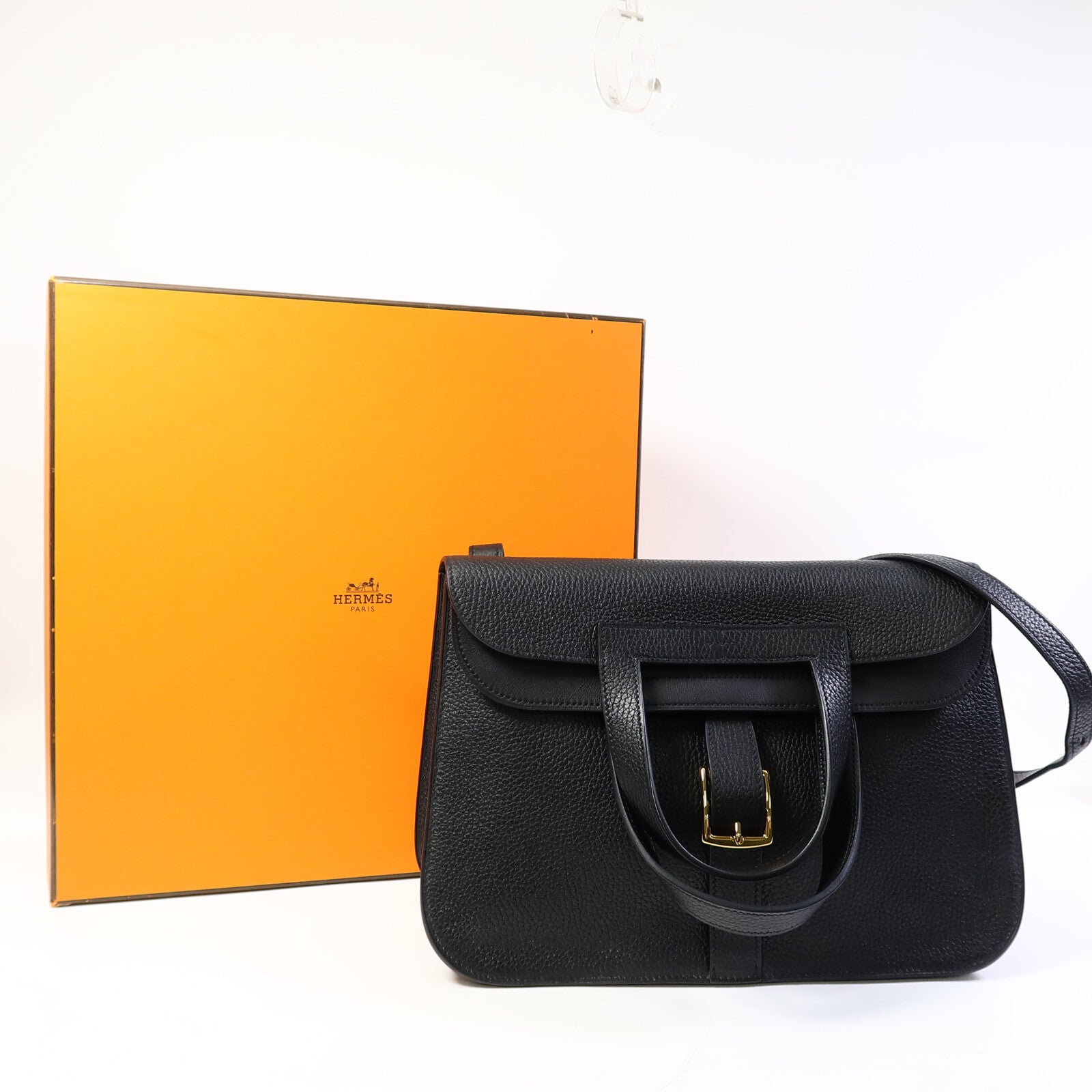 HERMES Clemence皮革Halzan 31金扣手挽肩背兩用袋Noir