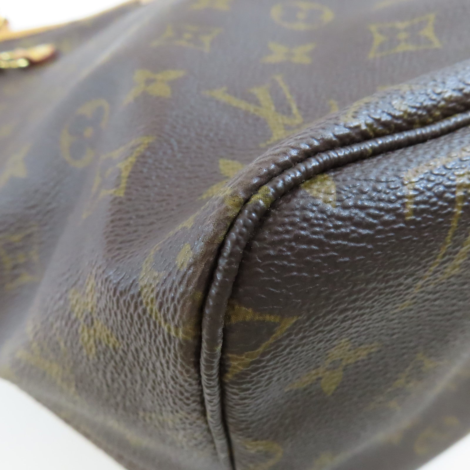 LOUIS VUITTON Monogram Neverfull GM金扣手挽袋棕色
