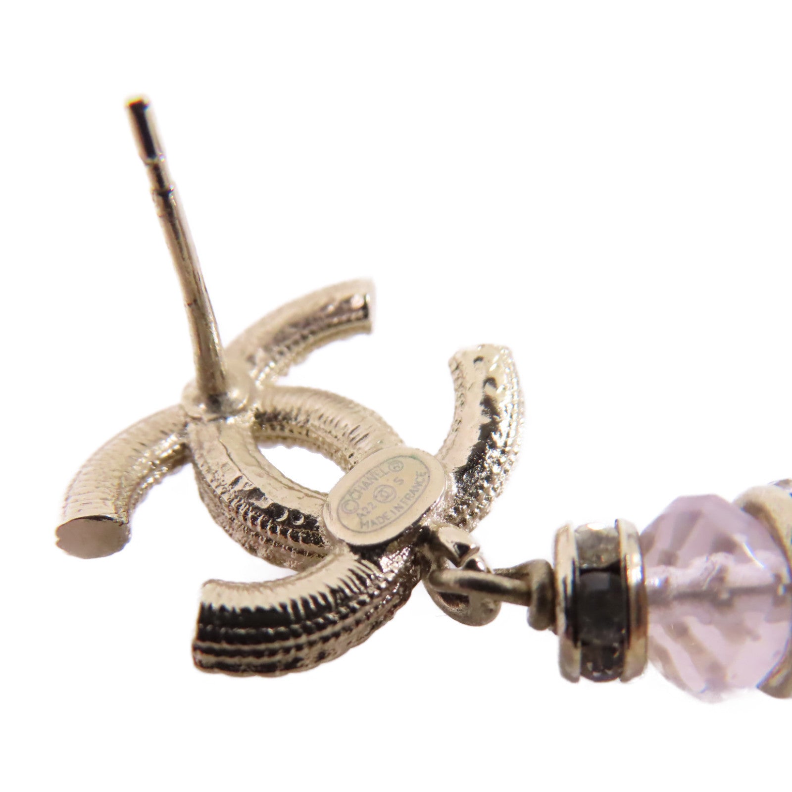 CHANEL 金屬/仿珍珠CC Earrings金扣耳環白色/淺紫色/金色