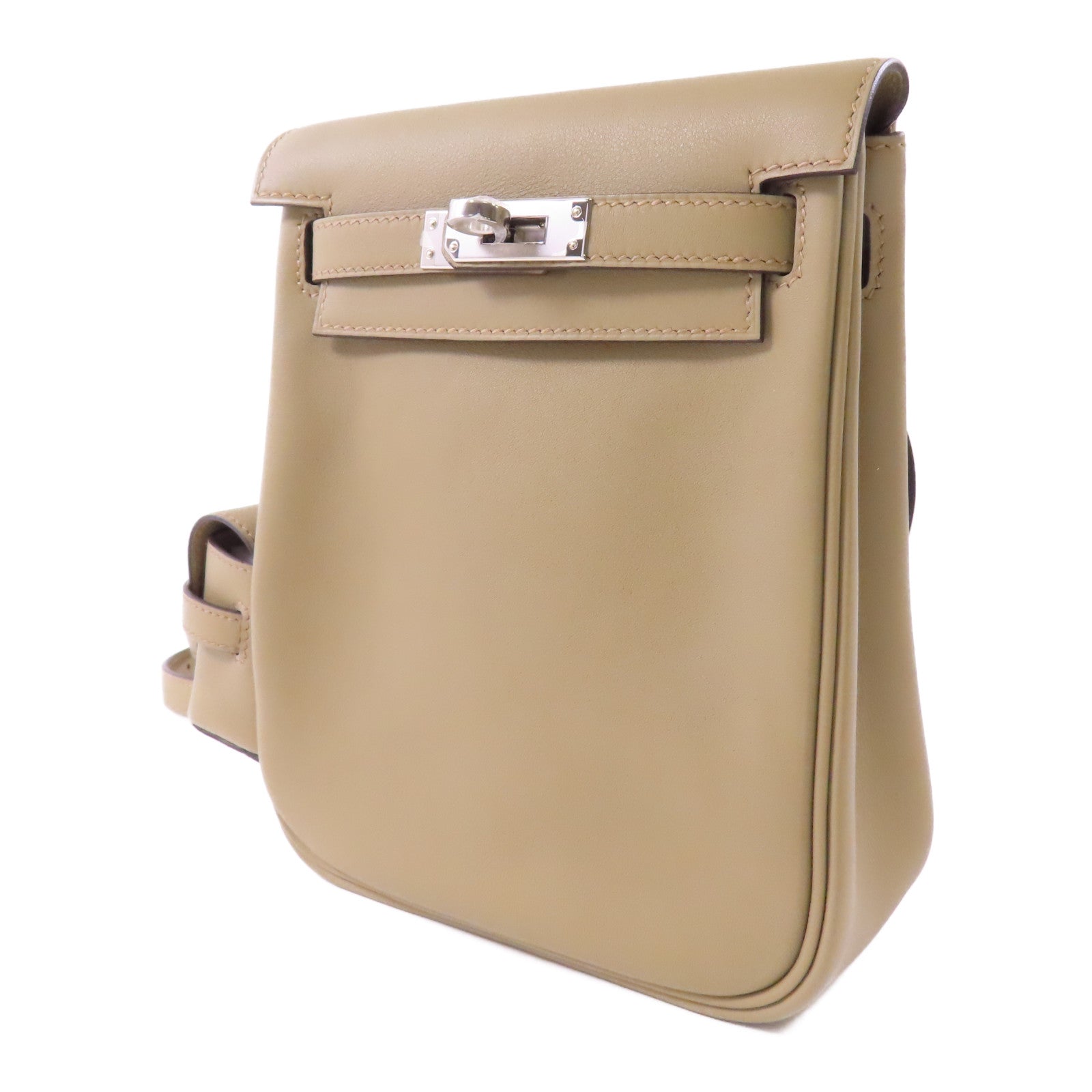 HERMES Swift皮革Kelly Jump銀扣背包Beige Marfa