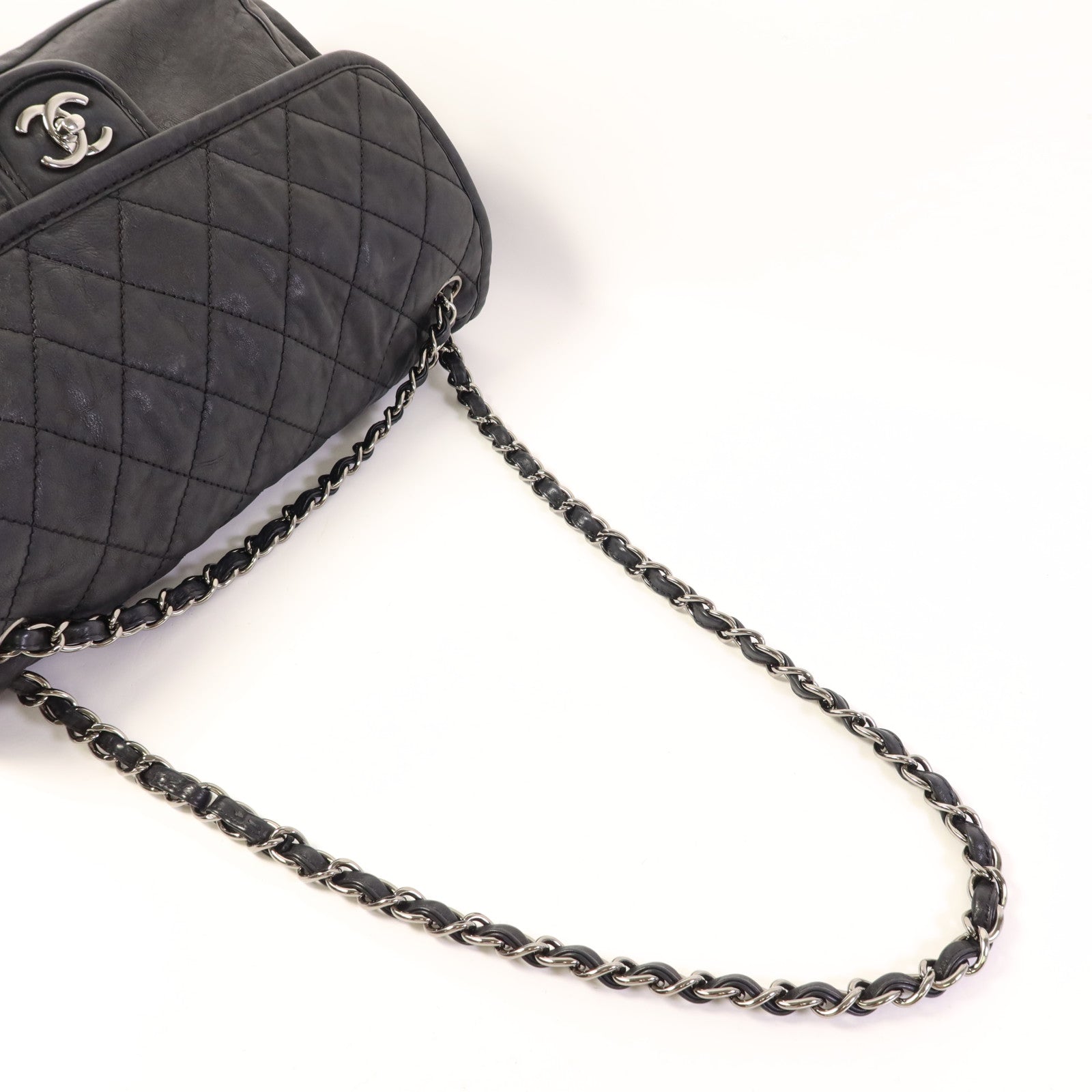CHANEL 羊皮皮革Chain Shoulder Bag銀扣鏈帶肩背袋
