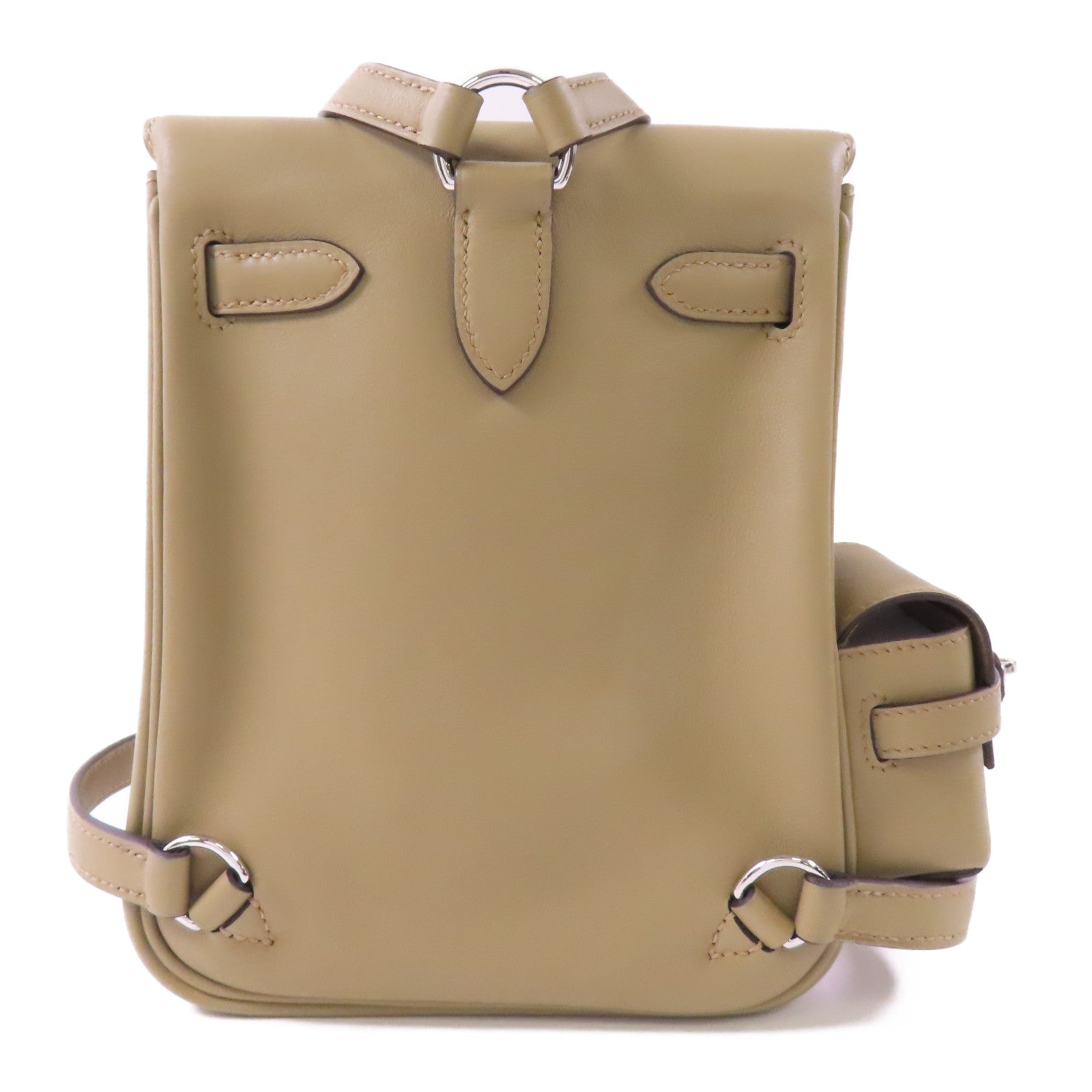 HERMES Swift皮革Kelly Jump銀扣背包Beige Marfa