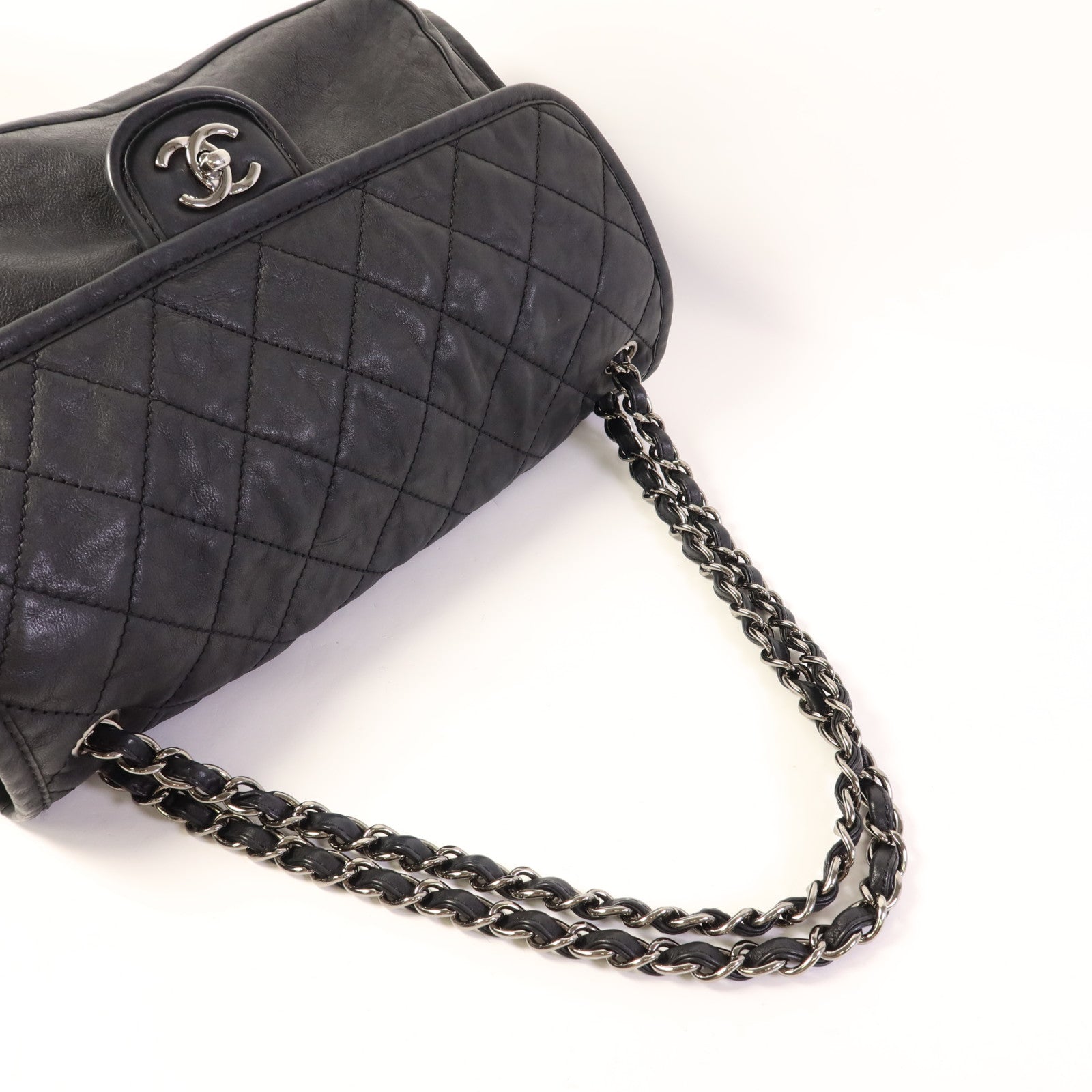 CHANEL 羊皮皮革Chain Shoulder Bag銀扣鏈帶肩背袋