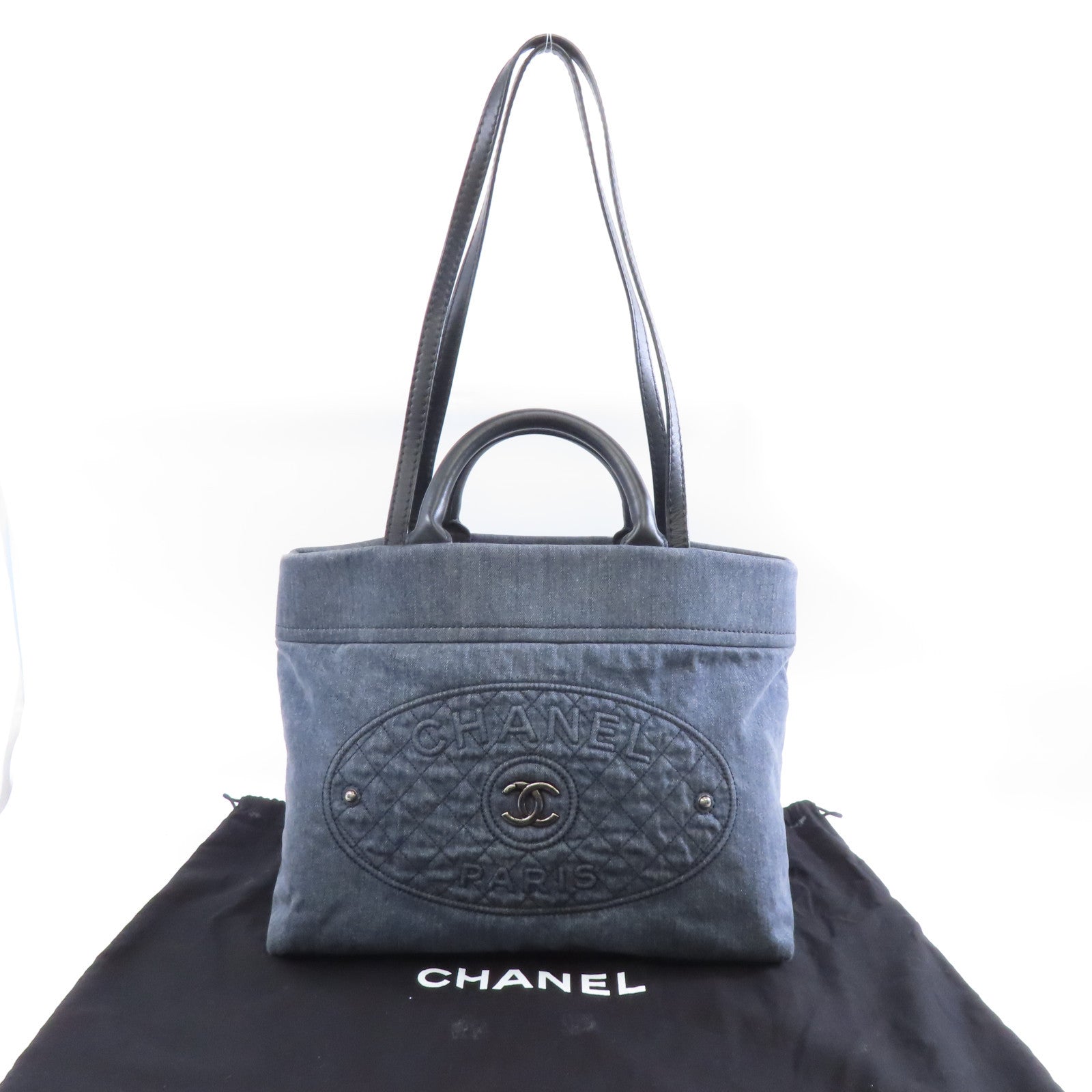 CHANEL 【激減優惠】帆布2way Shoulder Bag銀扣手挽肩背兩用袋藍色
