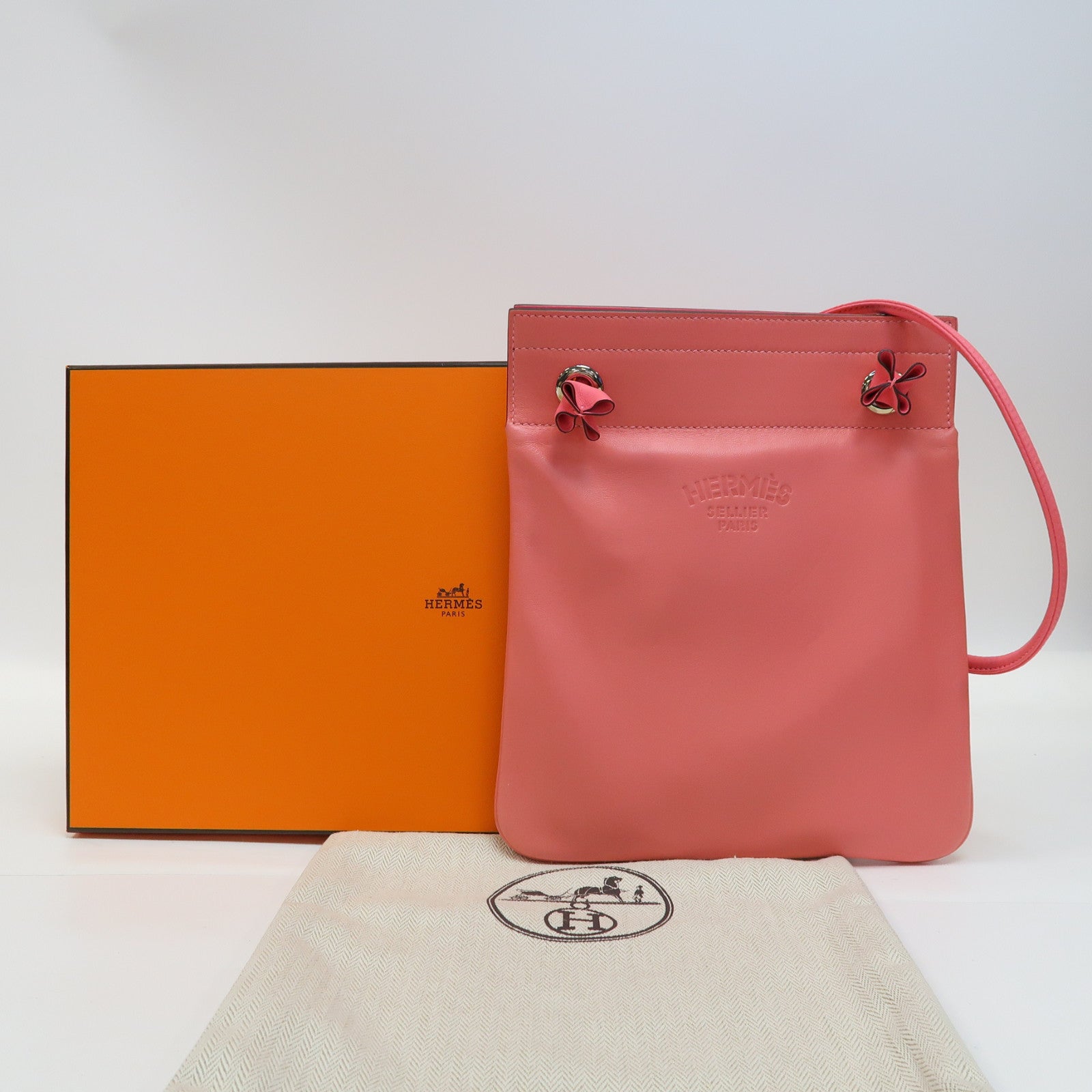 HERMES Swift皮革Aline銀扣肩背袋粉Rose Azalee粉紅色