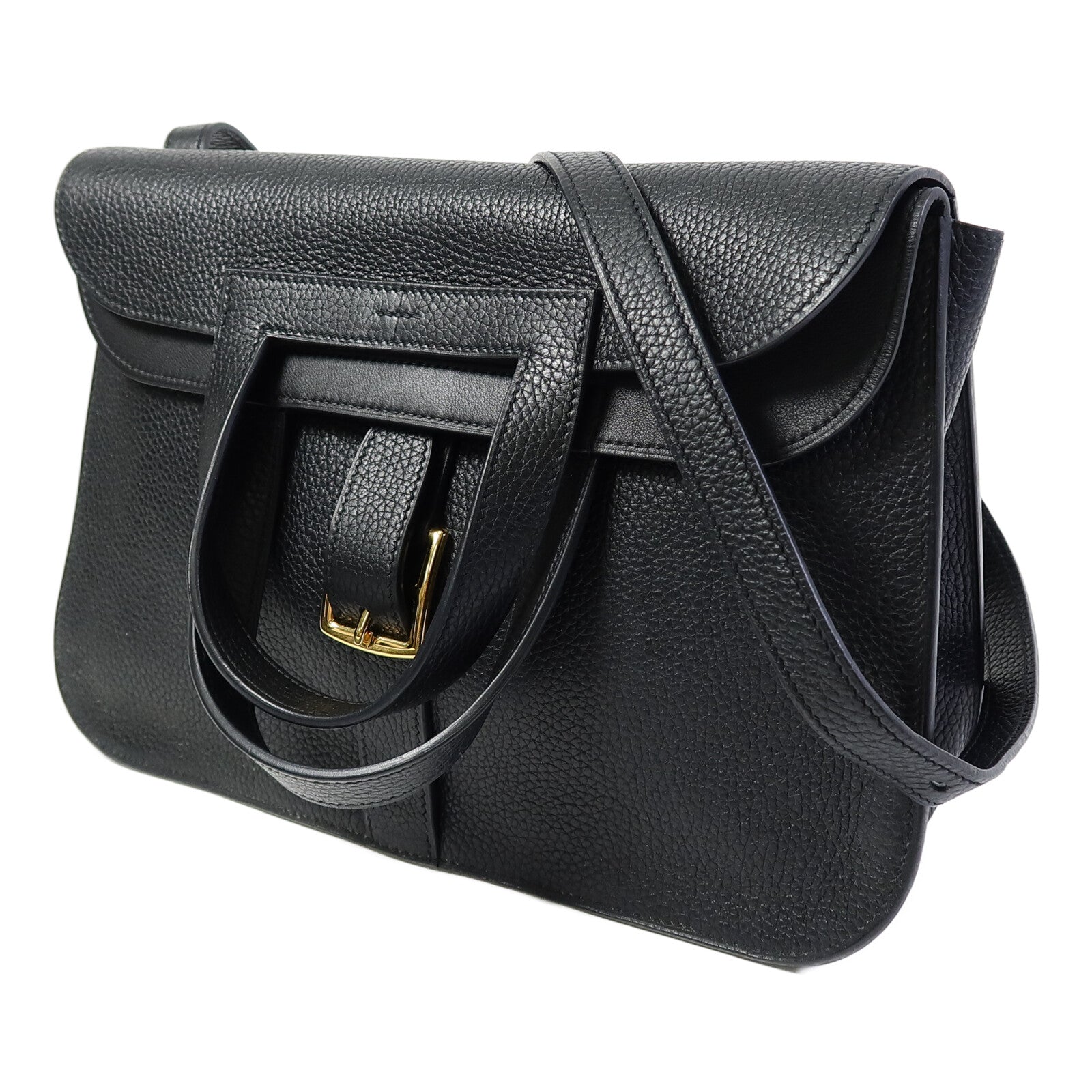 HERMES Clemence皮革Halzan 31金扣手挽肩背兩用袋Noir