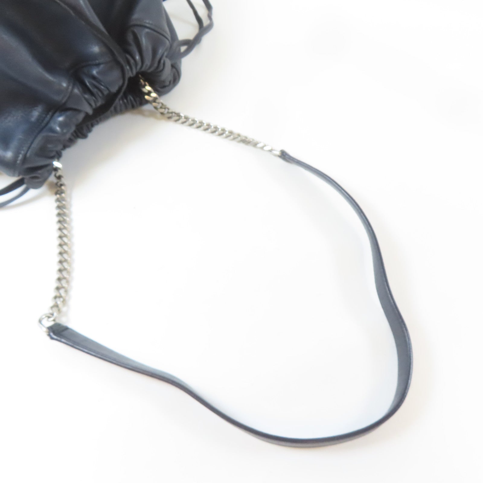 SAINT LAURENT 羊皮皮革Shoulder Bag銀扣鏈帶肩背袋深藍色