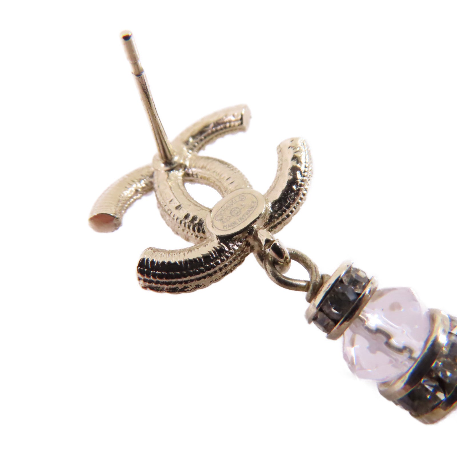 CHANEL 金屬/仿珍珠CC Earrings金扣耳環白色/淺紫色/金色
