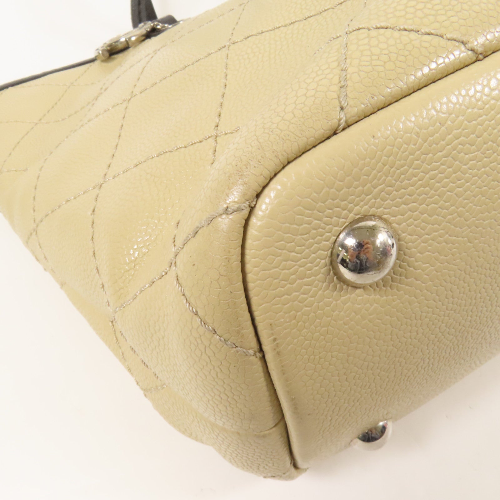 CHANEL 牛皮皮革Tote Bag銀扣肩背袋