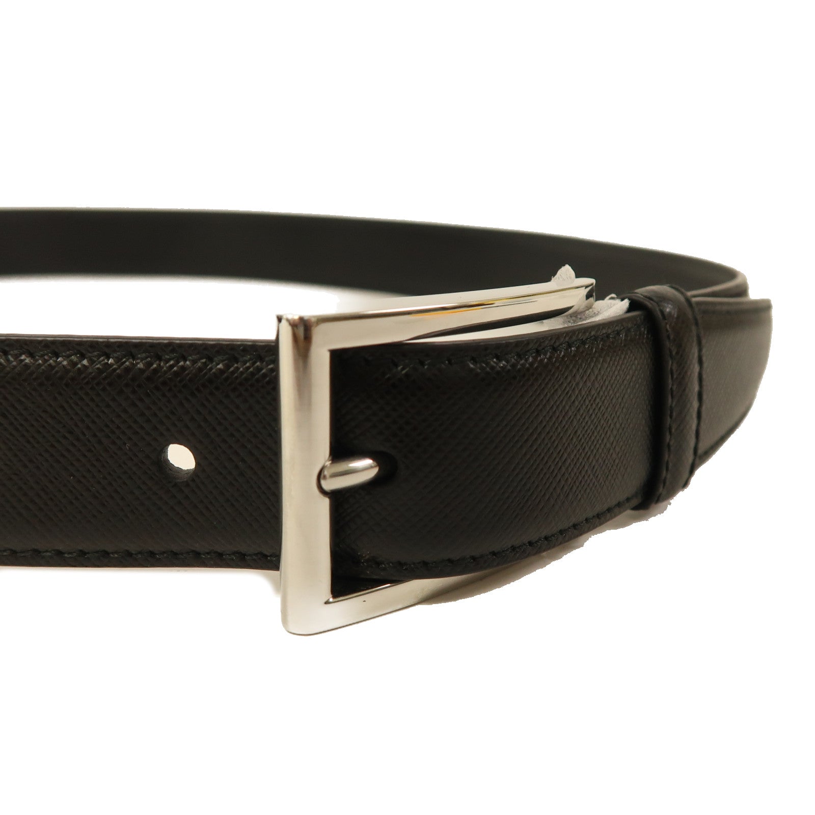 PRADA 牛皮皮革Belt銀扣皮帶黑色