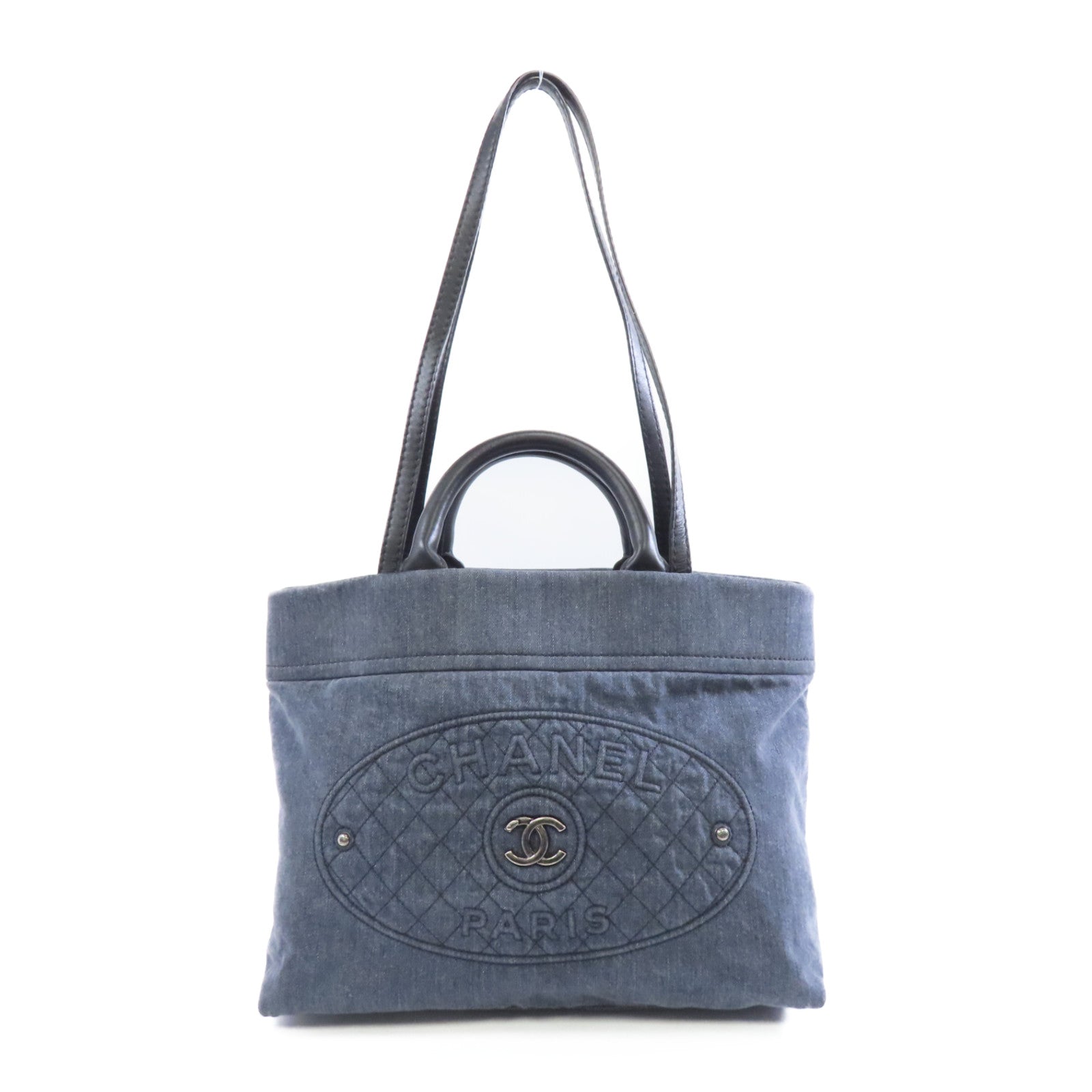 CHANEL 【激減優惠】帆布2way Shoulder Bag銀扣手挽肩背兩用袋藍色