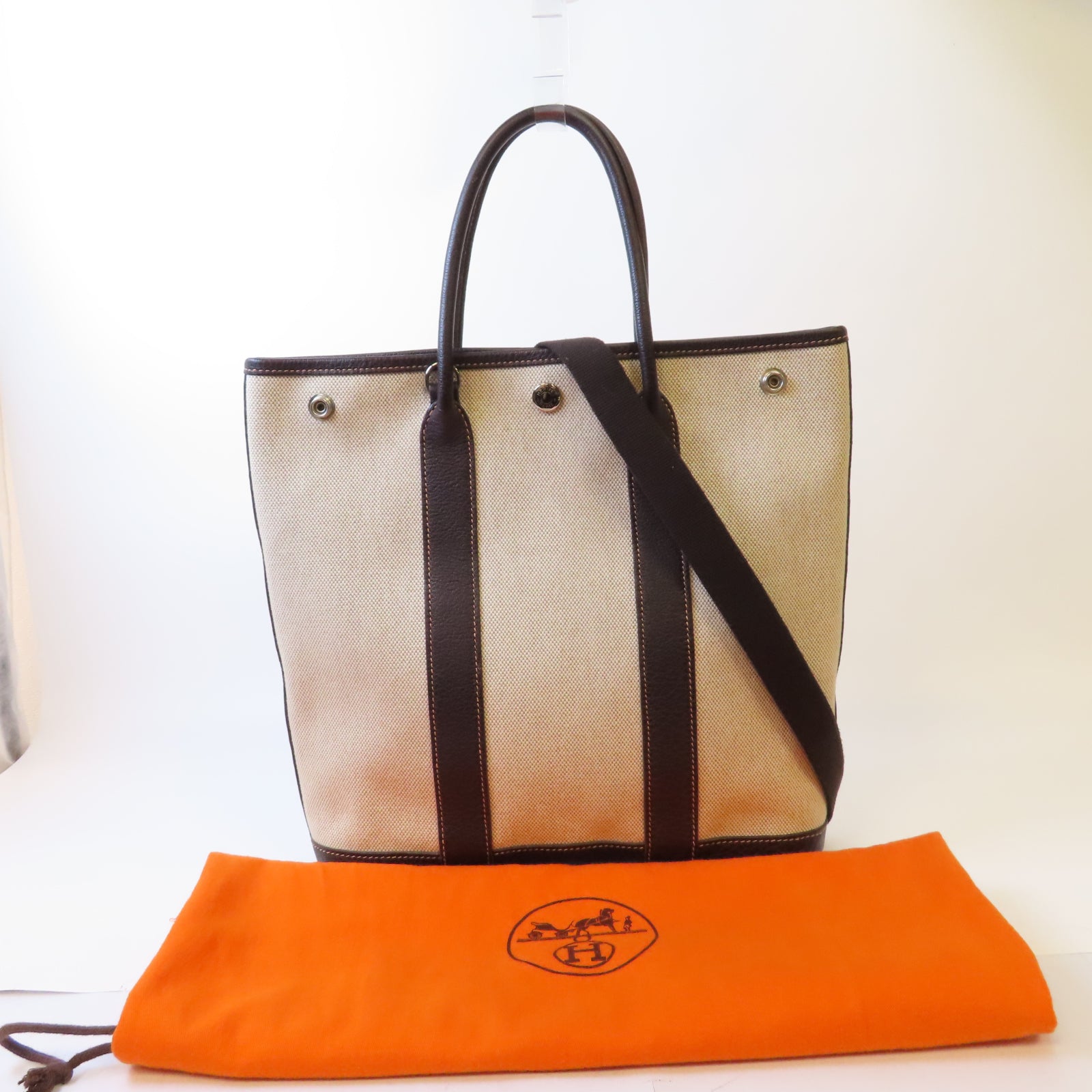 HERMES 帆布Garden File TPM銀扣手挽肩背兩用袋Beton冰川白色