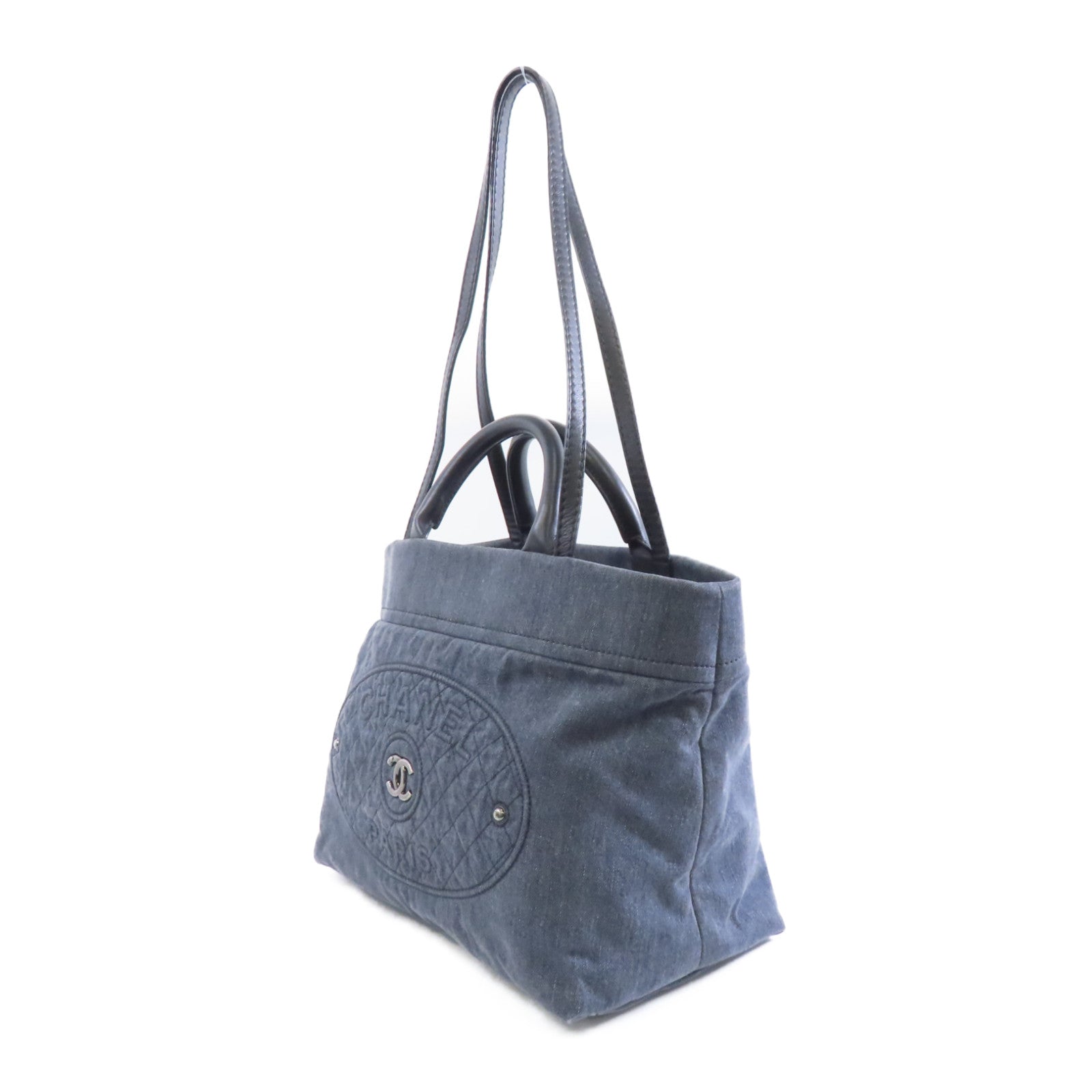 CHANEL 【激減優惠】帆布2way Shoulder Bag銀扣手挽肩背兩用袋藍色