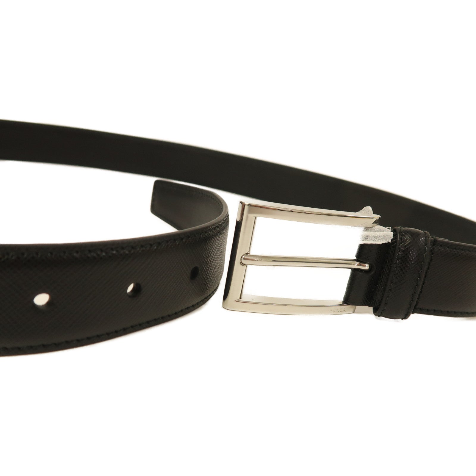 PRADA 牛皮皮革Belt銀扣皮帶黑色