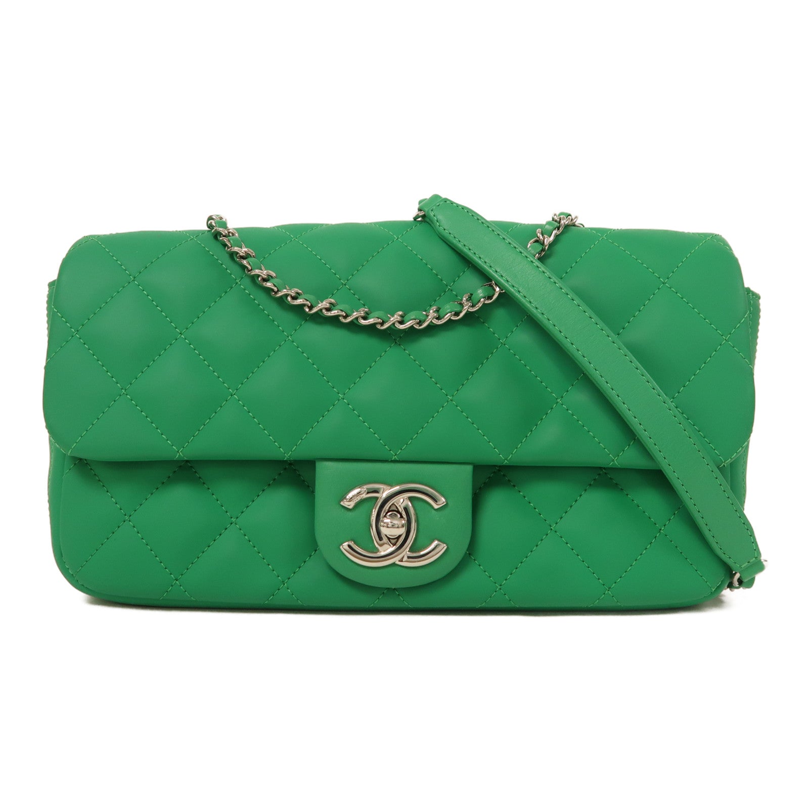 CHANEL 皮革/尼龍Chain Shoulder銀扣肩背袋