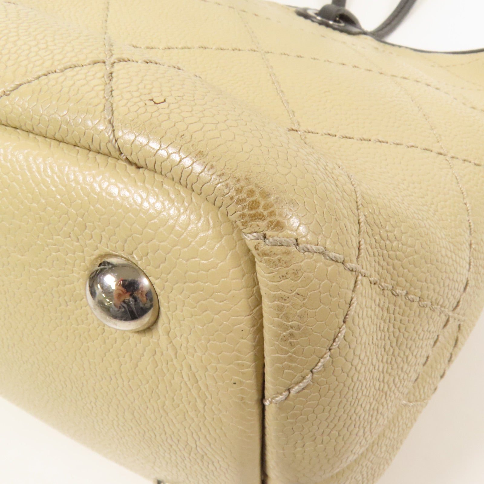 CHANEL 牛皮皮革Tote Bag銀扣肩背袋