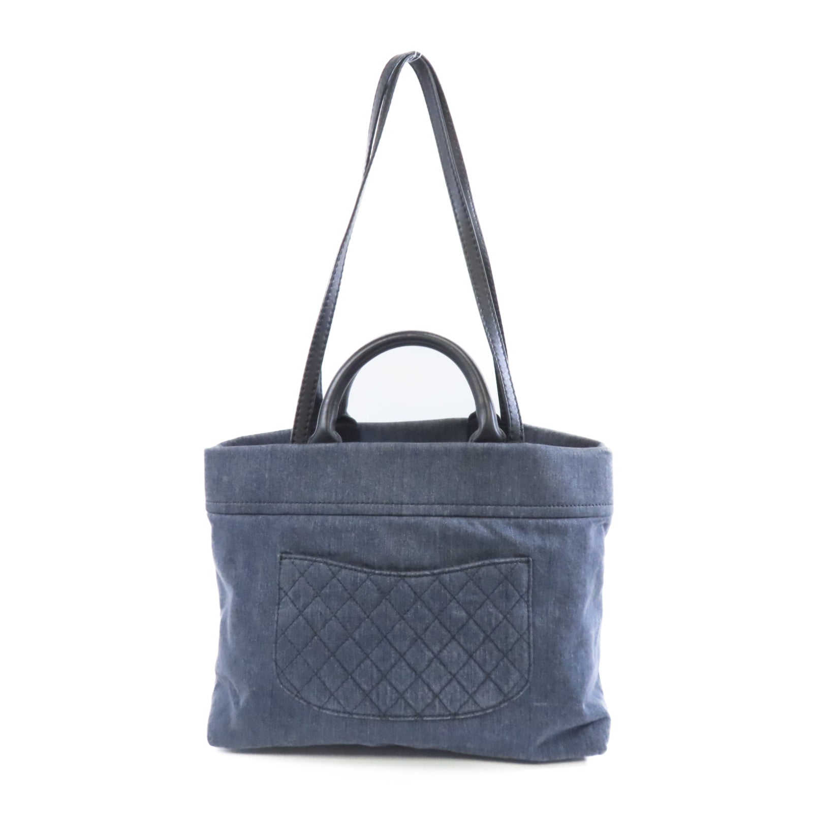 CHANEL 【激減優惠】帆布2way Shoulder Bag銀扣手挽肩背兩用袋藍色