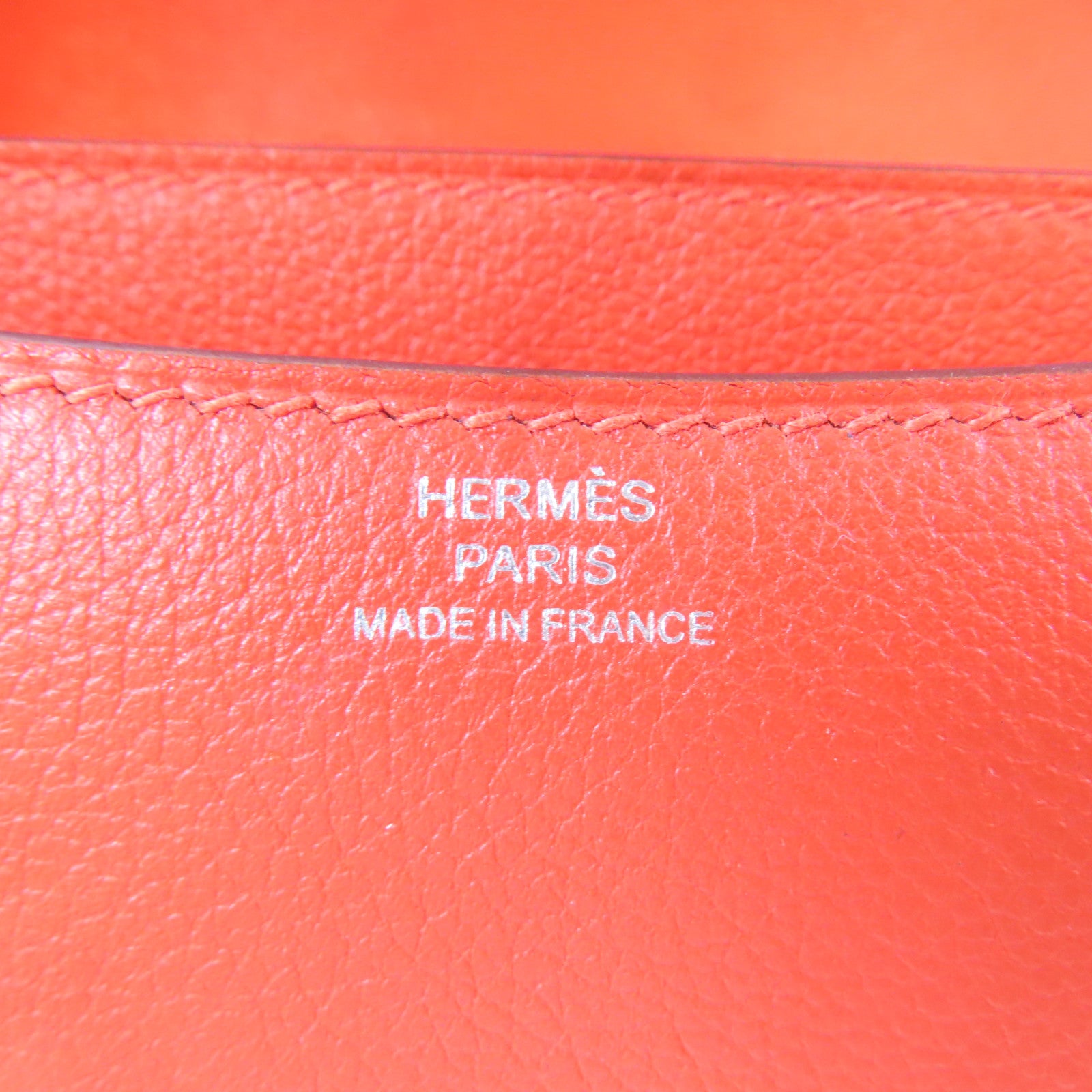 HERMES 【激減優惠】Evercolor皮革Mini Constance銀扣肩背袋Capucine/螢光橘色