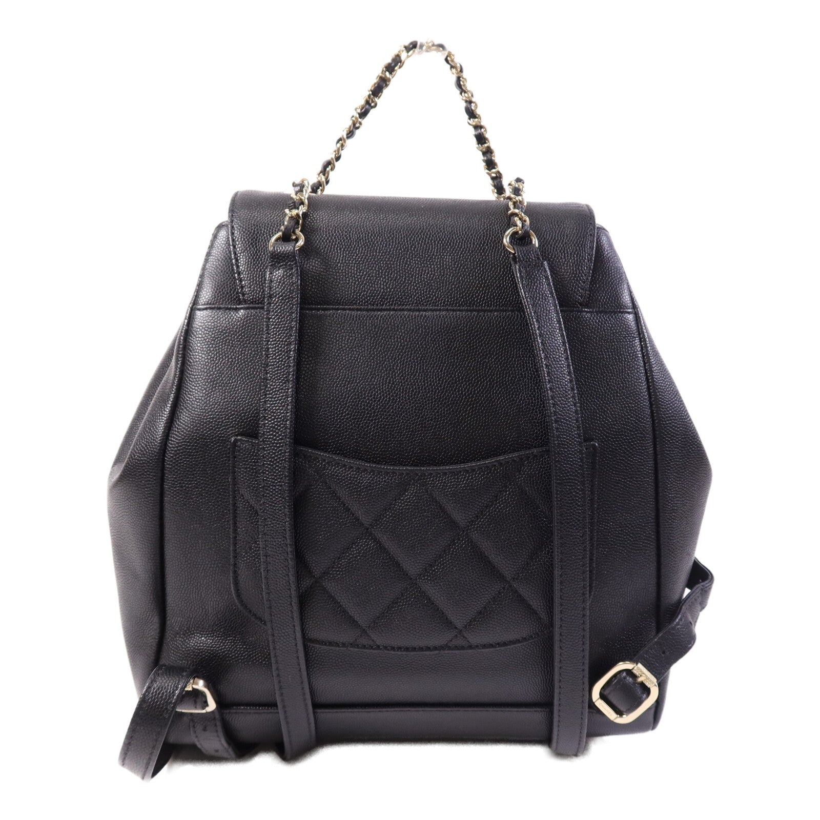 CHANEL 牛皮皮革Backpack金扣鏈帶背包