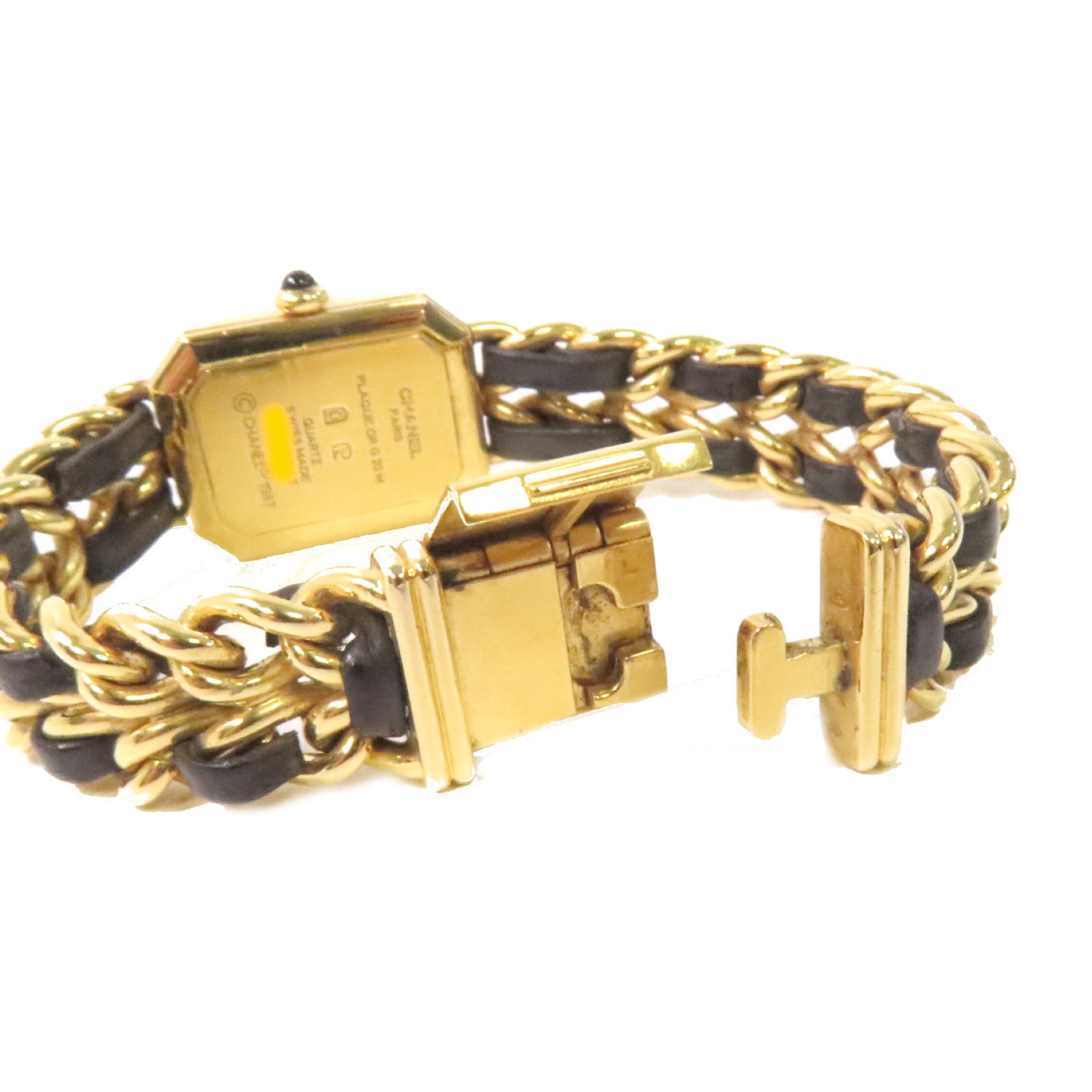 CHANEL Premiere L Watch鍍金/牛皮皮革石英機芯手錶黑色