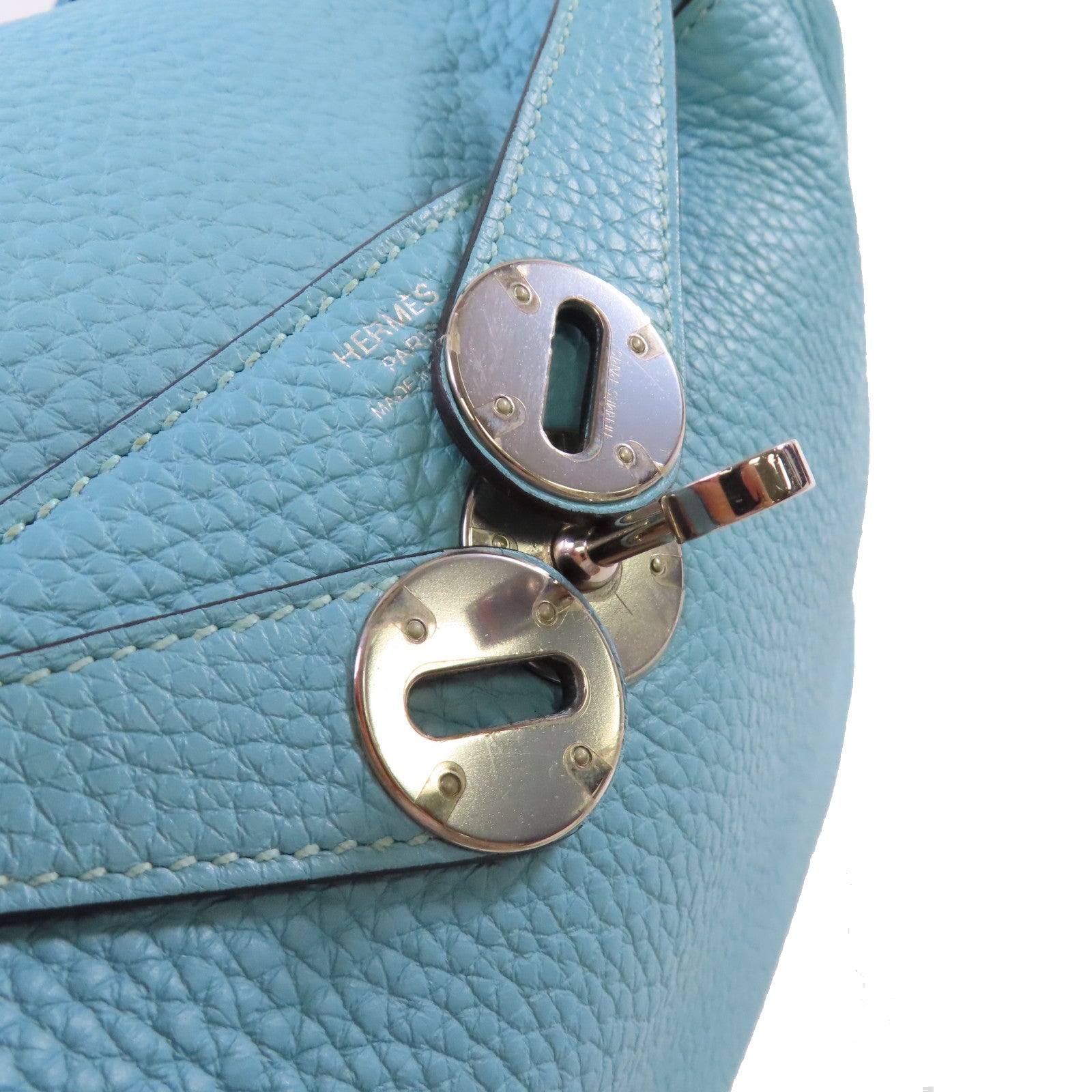 HERMES 【激減優惠】Clemence皮革Lindy 26 Shoulder Bag銀扣肩背袋3P Bleu Atoll/環礁藍色