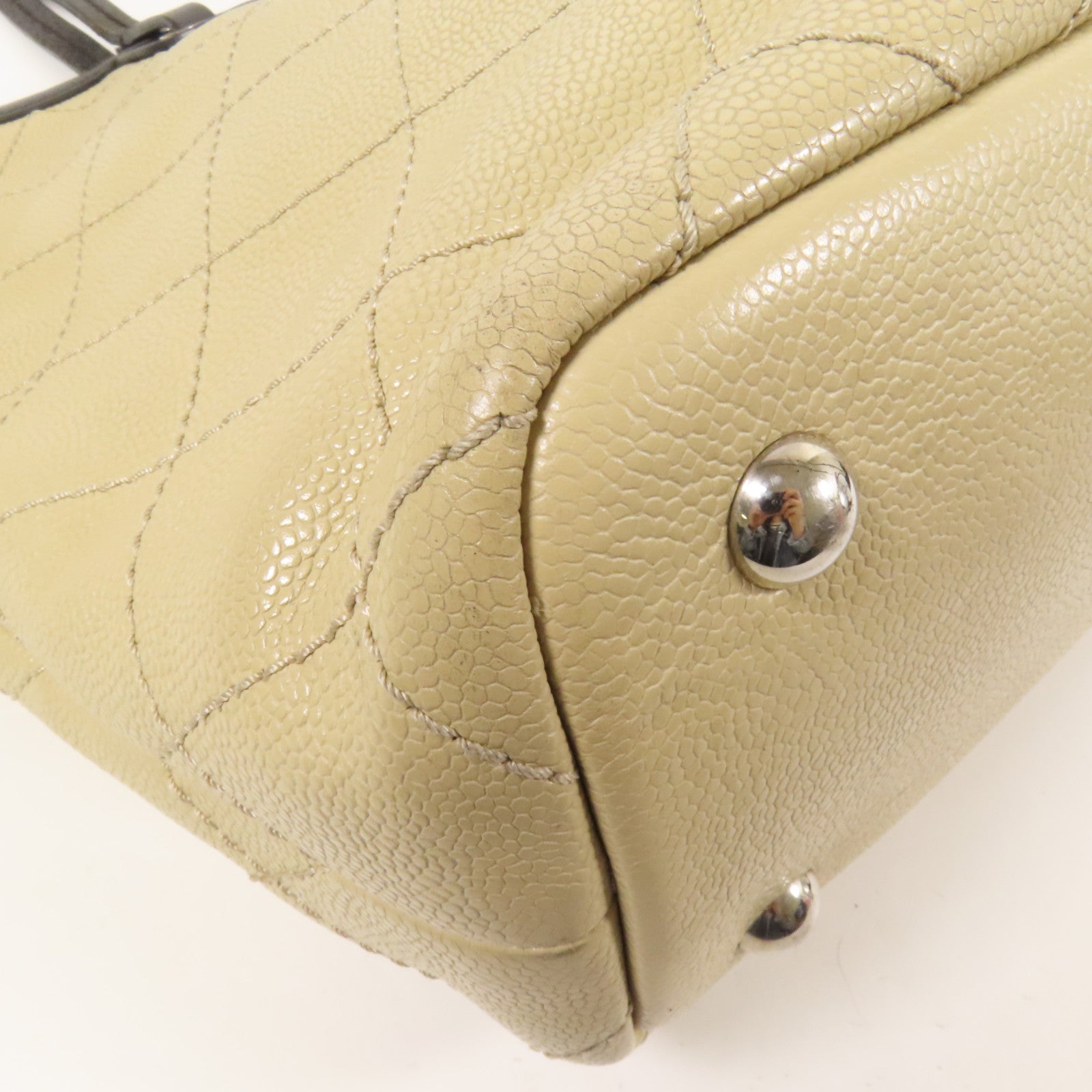 CHANEL 牛皮皮革Tote Bag銀扣肩背袋