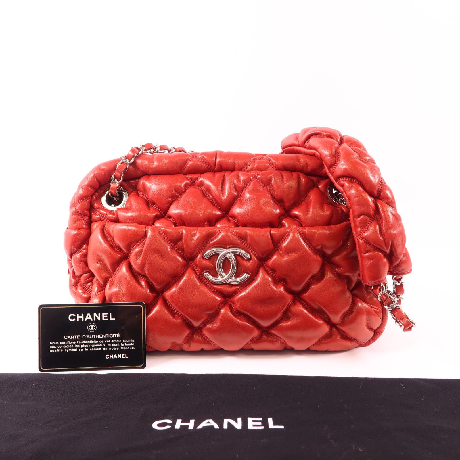 CHANEL 牛皮皮革Shoulder Bag銀扣肩背袋