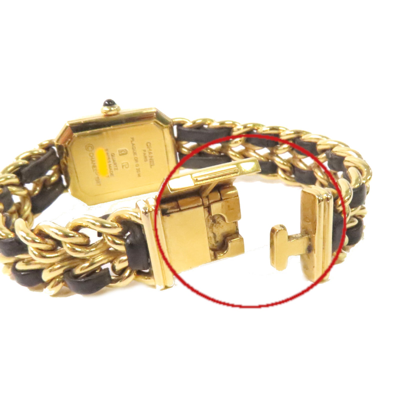CHANEL Premiere L Watch鍍金/牛皮皮革石英機芯手錶黑色